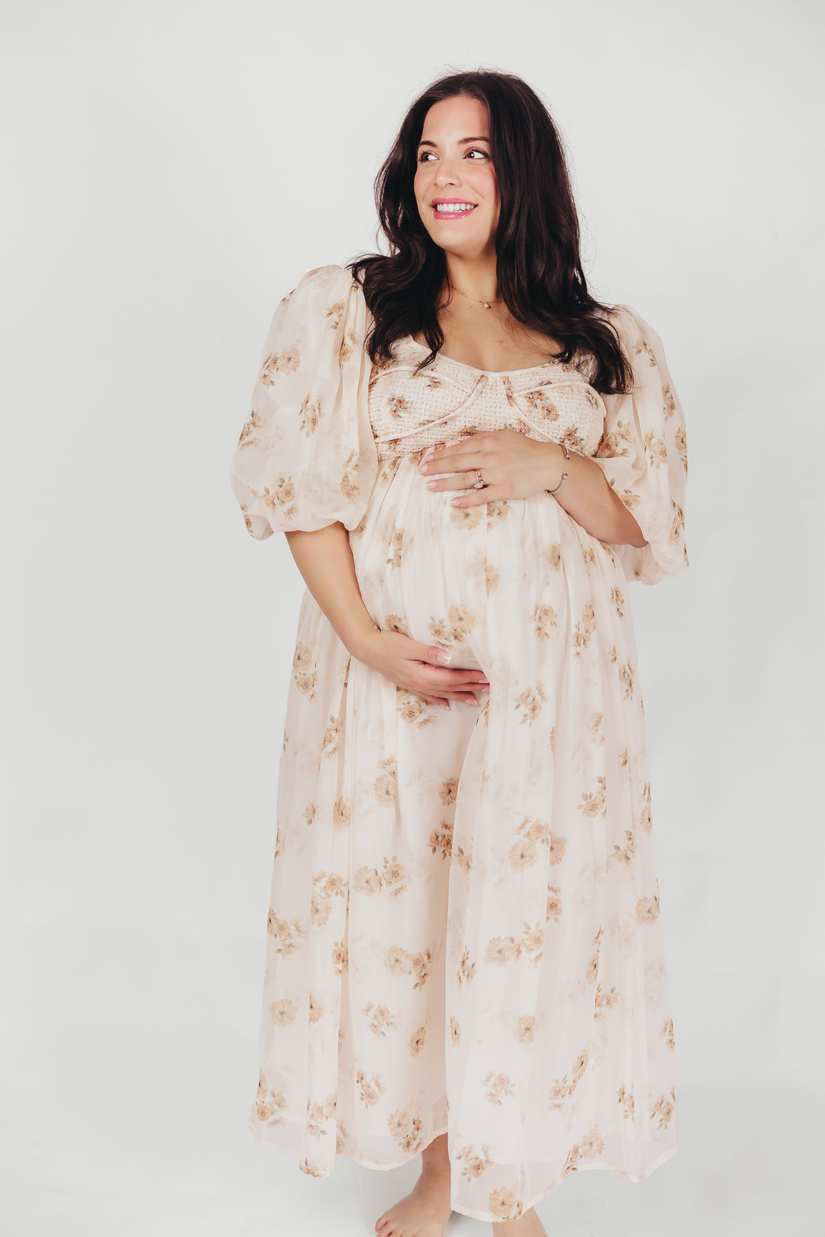 Harlow Maxi Dress in Taupe Floral - Bump Friendly Maternity Dress with Inclusive Sizing (S-3XL) | Perfect for Pregnancy, Beach Vacations & Special Occasions