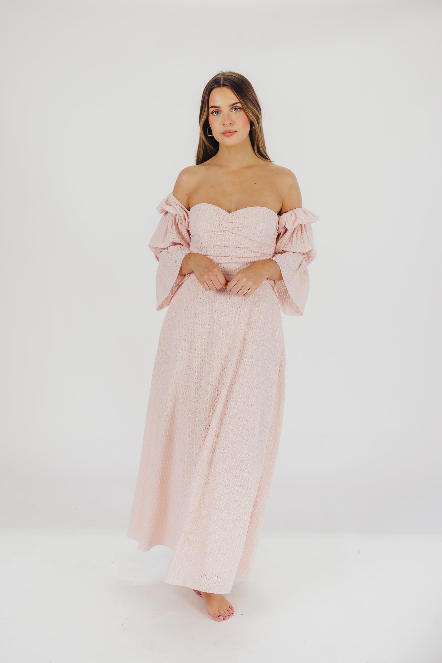 Corrine Tiered Sleeve Maxi Dress with Pockets - Ballerina Pink | Bump Friendly Maternity Dress | Perfect for Weddings, Baby Showers & Summer Vacations