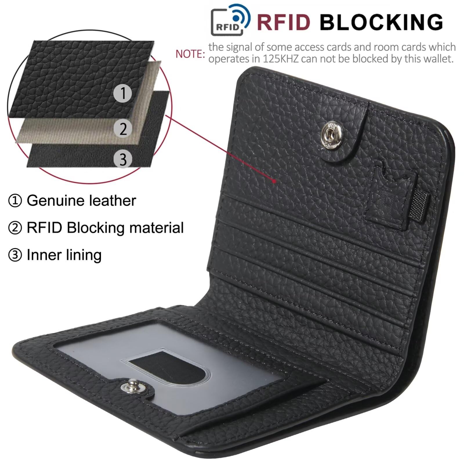 GADIEMKENSD Genuine Leather RFID Blocking Bifold Wallet - Ultra Slim Minimalist Credit Card Holder with Zipper & Coin Pocket - Perfect for Everyday Carry, Travel, and Business (Black)