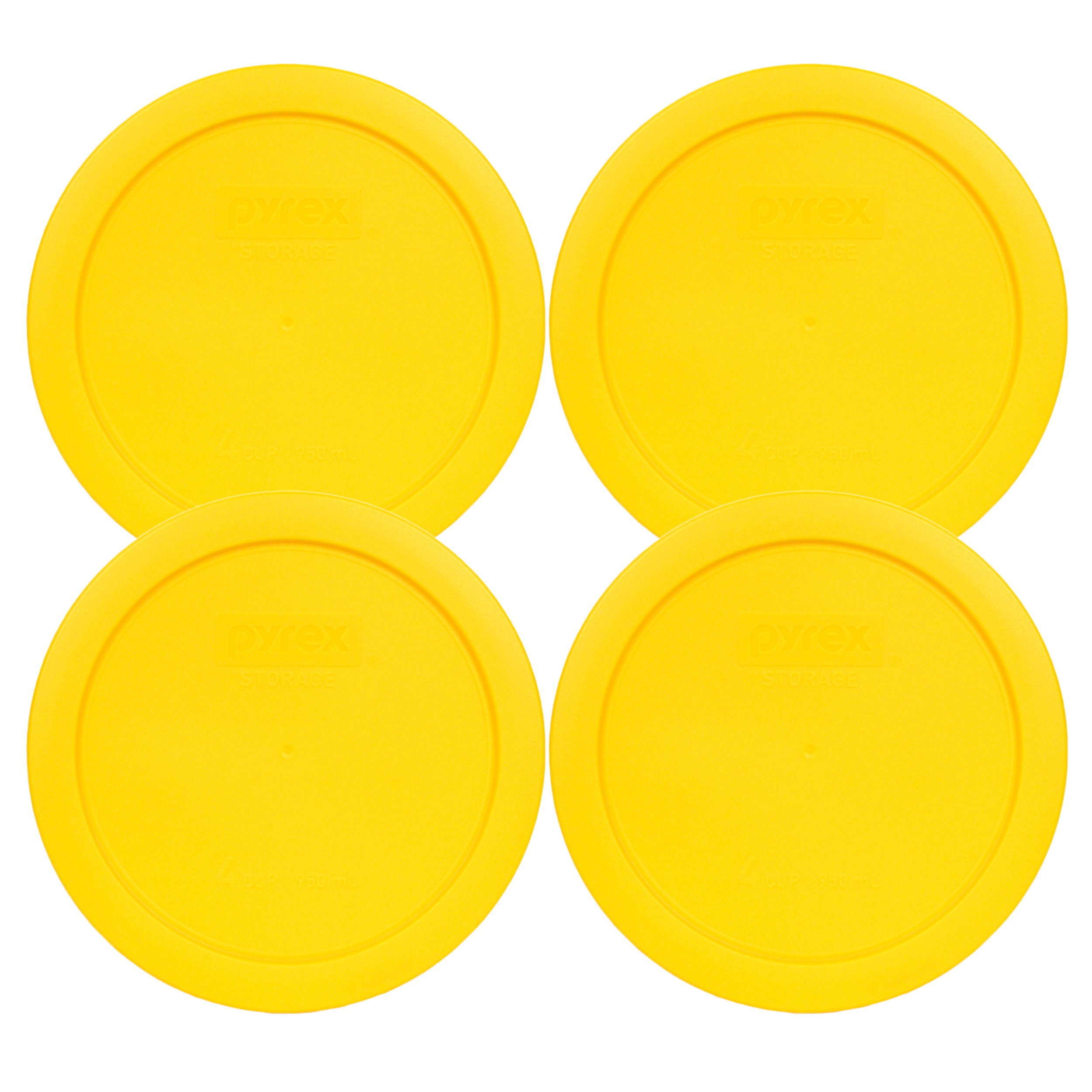 Pyrex 7201-PC 4-Cup Round Plastic Food Storage Container Lids - 4 Pack, Meyer Yellow, Airtight & Leakproof, Made in USA | Perfect for Meal Prep, Leftovers & Refrigerator Organization