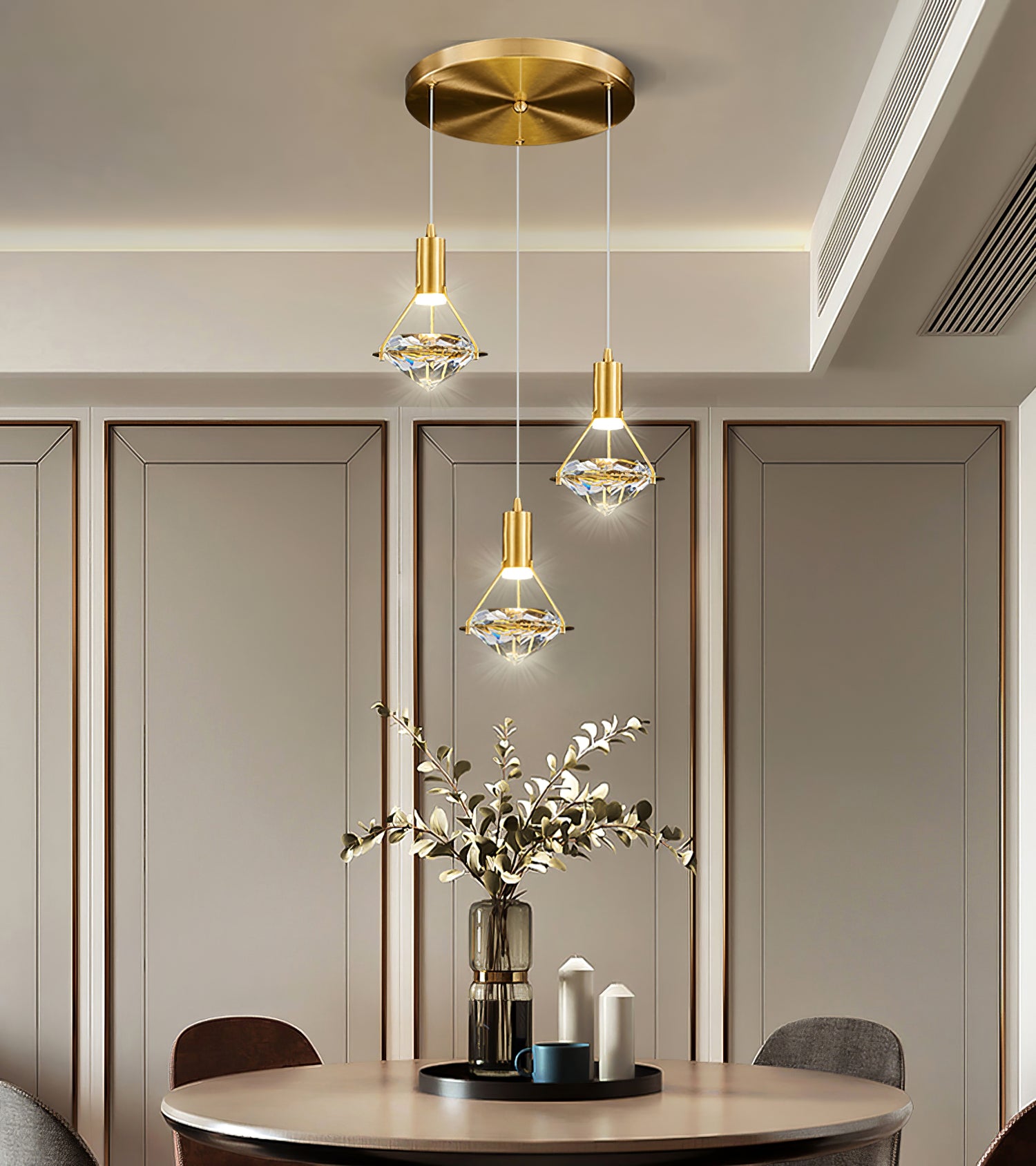 Elegant Diamond Pendant Light - Modern Crystal Chandelier for Dining Room, Bedroom, or Living Room Decor