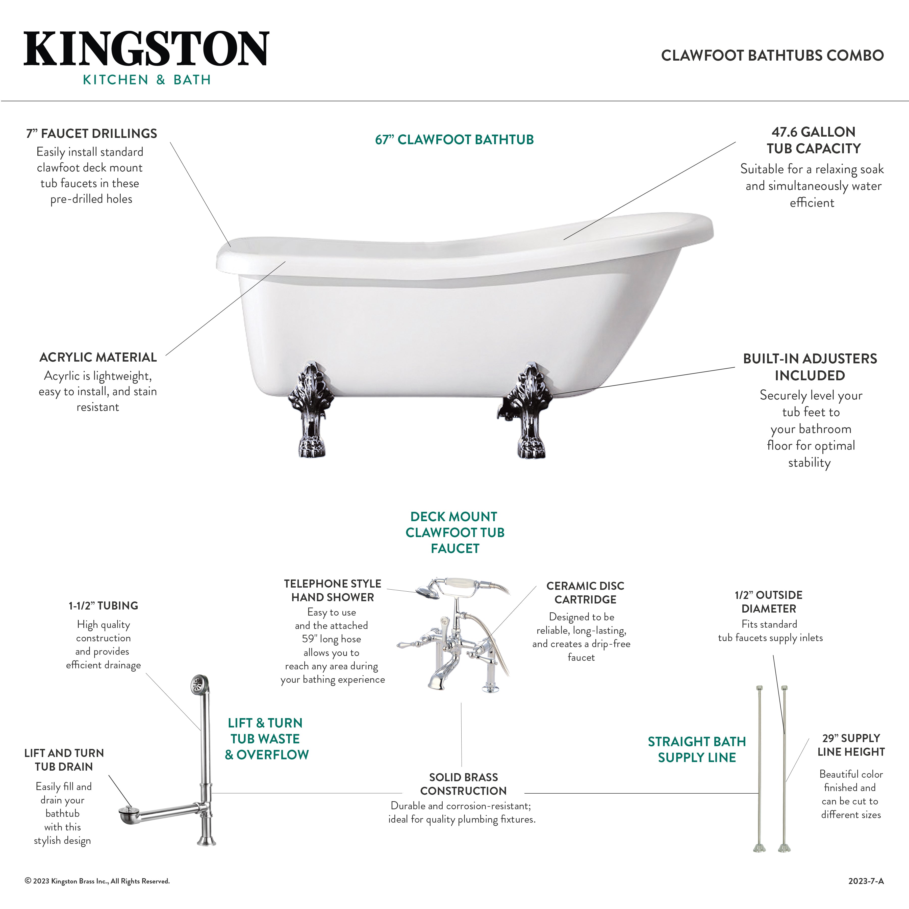 Aqua Eden 67-Inch Acrylic Oval Clawfoot Bathtub with Faucet - Glossy White & Polished Chrome - Freestanding Soaking Tub for Bathroom Luxury - Includes Drain & Supply Lines - Perfect for Spa-Like Relaxation at Home