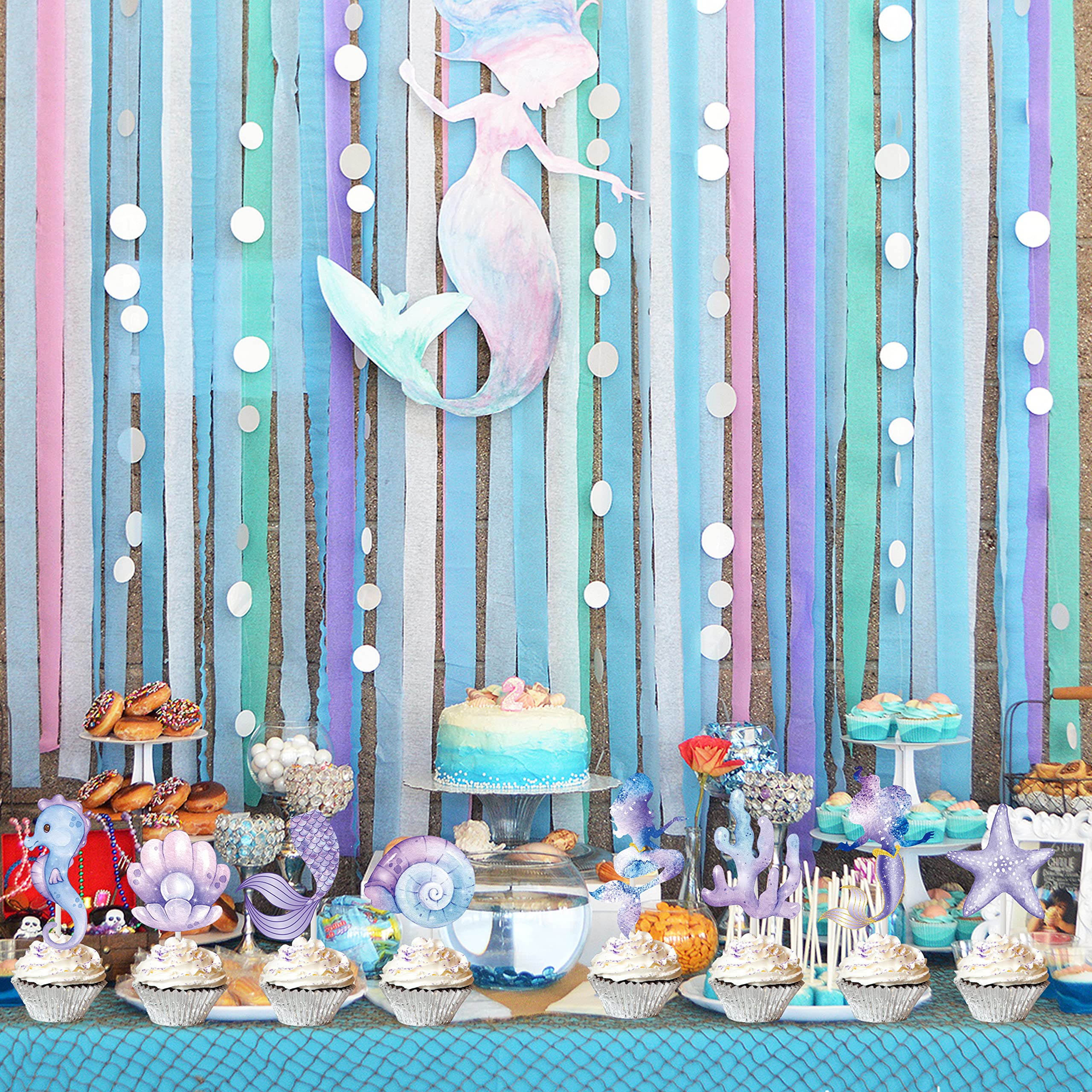 24pcs Mermaid Cupcake Toppers - Under The Sea Party Decorations for Birthday, Baby Shower & Mermaid Theme Events - Perfect for Cake Decorating, Dessert Displays & Ocean-Themed Celebrations