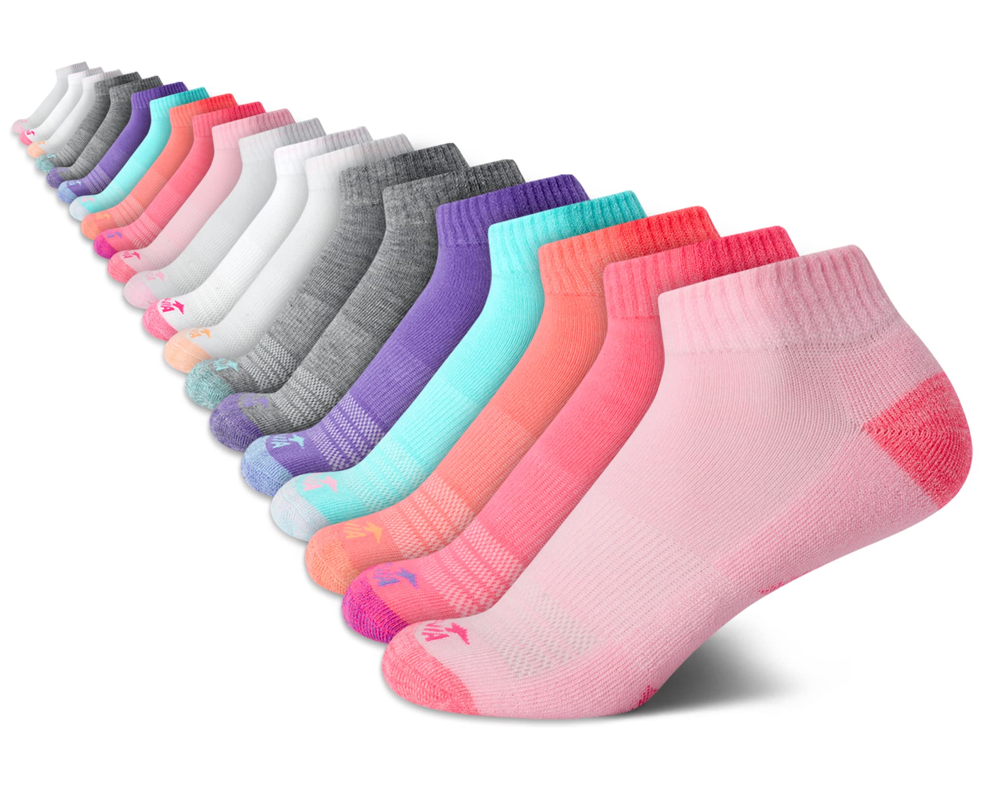 Avia Girls' Performance Cushion Quarter Cut Socks - 20 Pack Multi-Pack for School, Sports & Everyday Wear - Breathable & Comfortable Athletic Socks for Kids & Teens