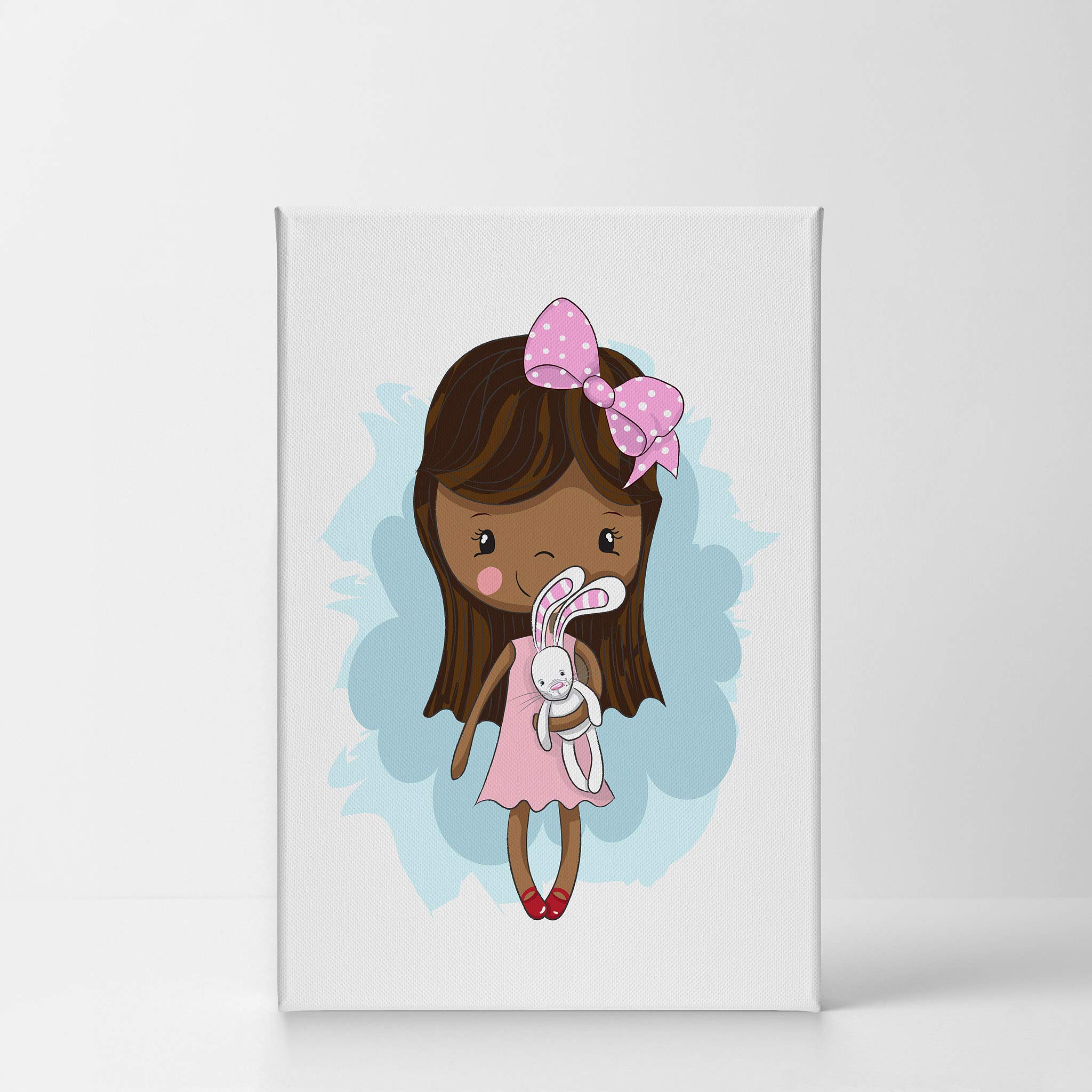 African American Girl Wall Art - Pink Dressed Canvas Print for Nursery, Kids Room Decor - Ready to Hang 28x19 - Made in USA | Perfect for Baby Rooms, Playrooms & Children's Bedrooms