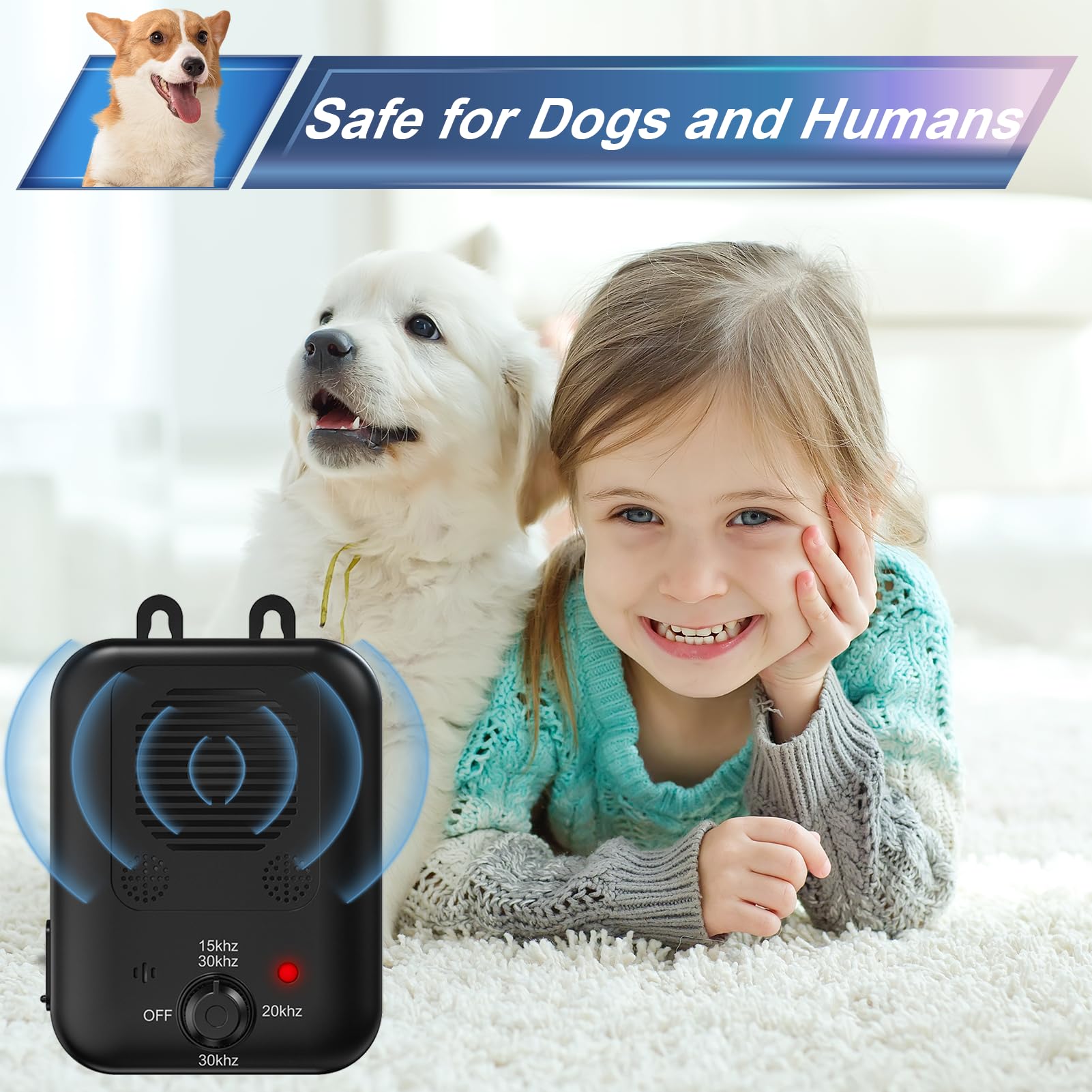Anti Barking Devices for Dogs - Ultrasonic Dog Bark Deterrent with 3 Adjustable Levels, Rechargeable Bark Control Device for Indoor & Outdoor Use - Safe Humane Training Tool for Pets - Perfect for Home, Yard, and Neighborhood Noise Control (Black)