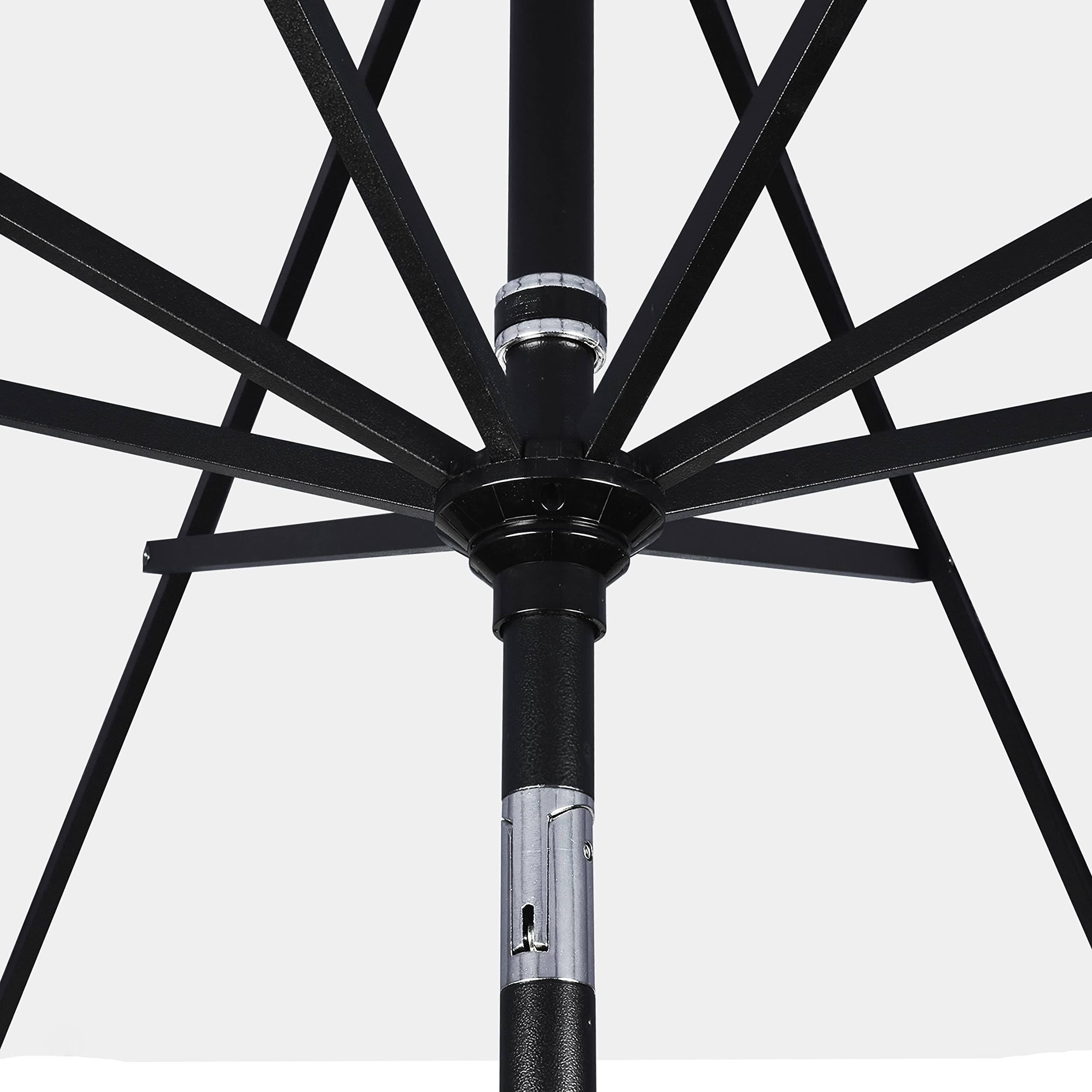 9' Round Aluminum Market Umbrella with Crank Lift & Tilt - Navy Blue Olefin Canopy & Black Pole - Perfect for Patio, Garden, Poolside, and Outdoor Dining Areas