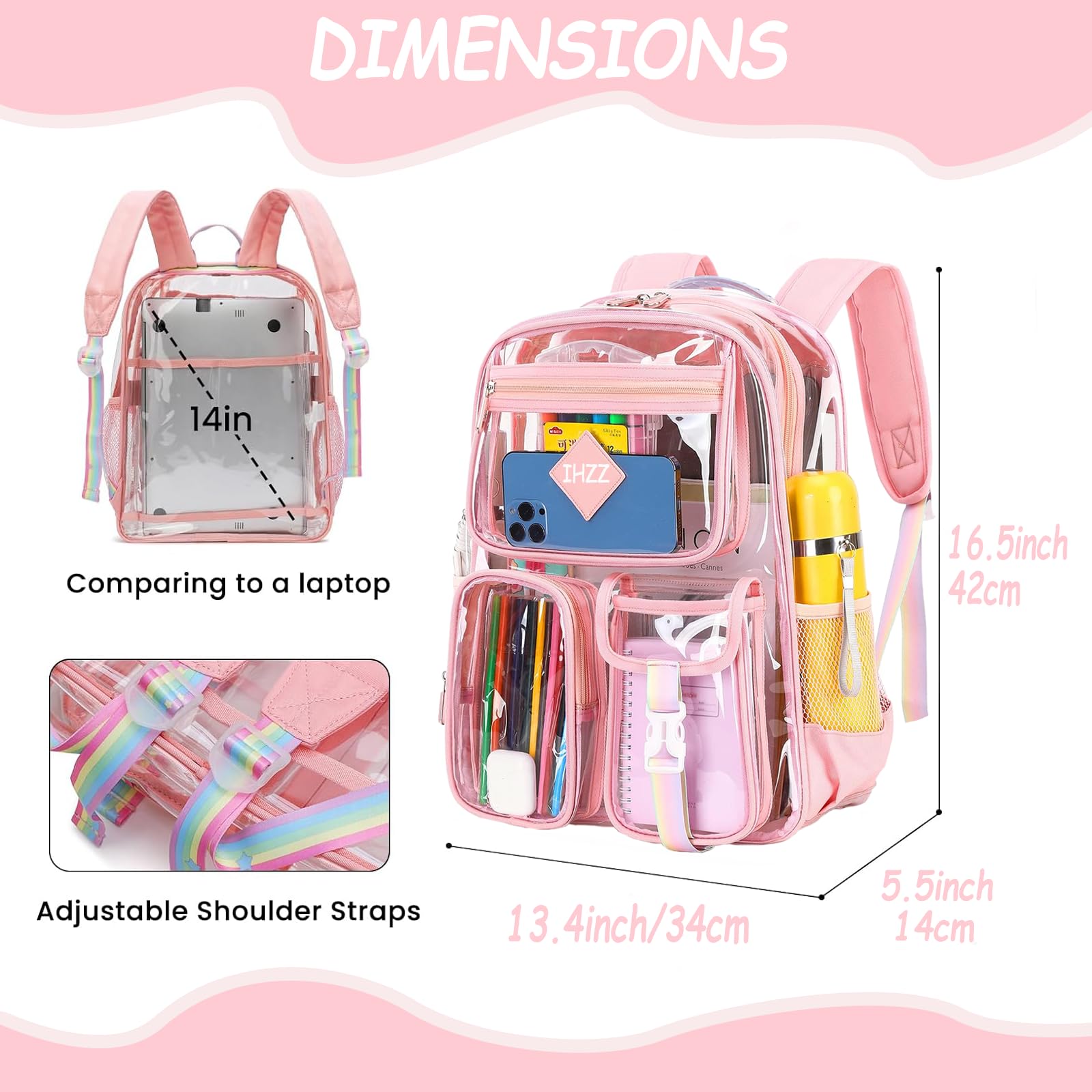 Clear Backpack for Women & Kids - Transparent School Bookbag with Heavy Duty Design | Stadium Approved Backpack for School, Work, Travel & Security Checkpoints