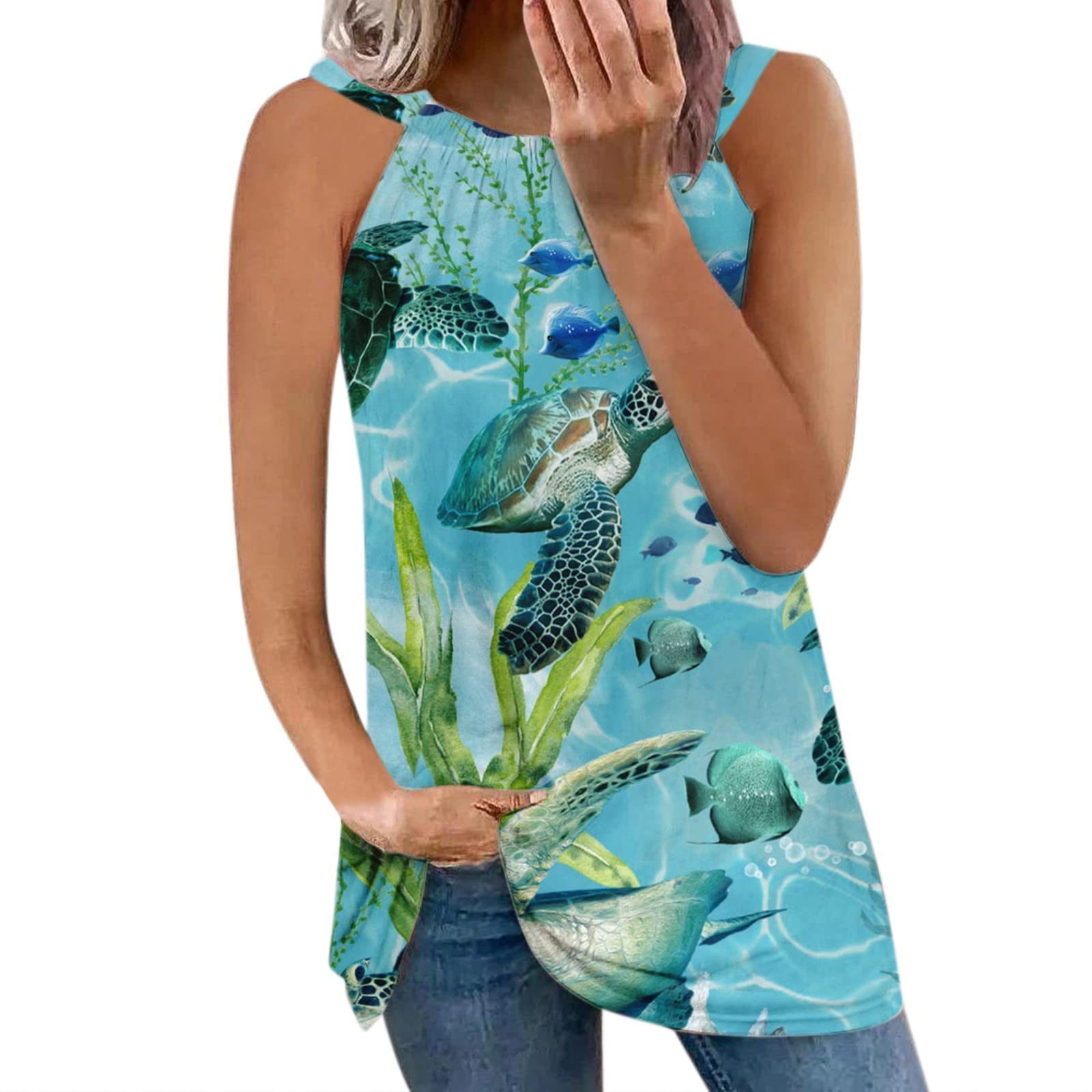 Women's Sleeveless Cut-Out Tank Tops - Flowy Summer Casual Blouses with Stylish Prints, Slim Fit Vest Shirts for Women | Perfect for Beach Outfits, Vacation Wear & Everyday Fashion