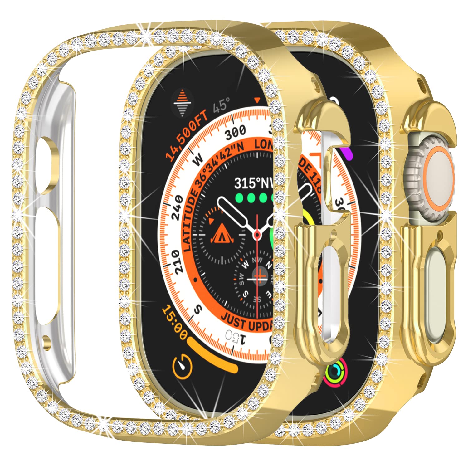 Apple Watch Ultra 2/Ultra 49mm Bling Diamond PC Bumper Case - Crystal Rhinestone Protective Cover for Women & Men (Gold) | Luxury Smartwatch Accessory for Work, Party & Everyday Wear