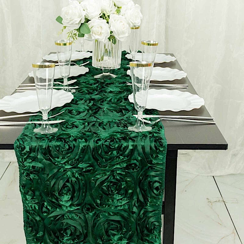 Elegant Satin Ribbon Roses Table Runner for Wedding Decor, Party Centerpiece, and Home Dining Table Decoration