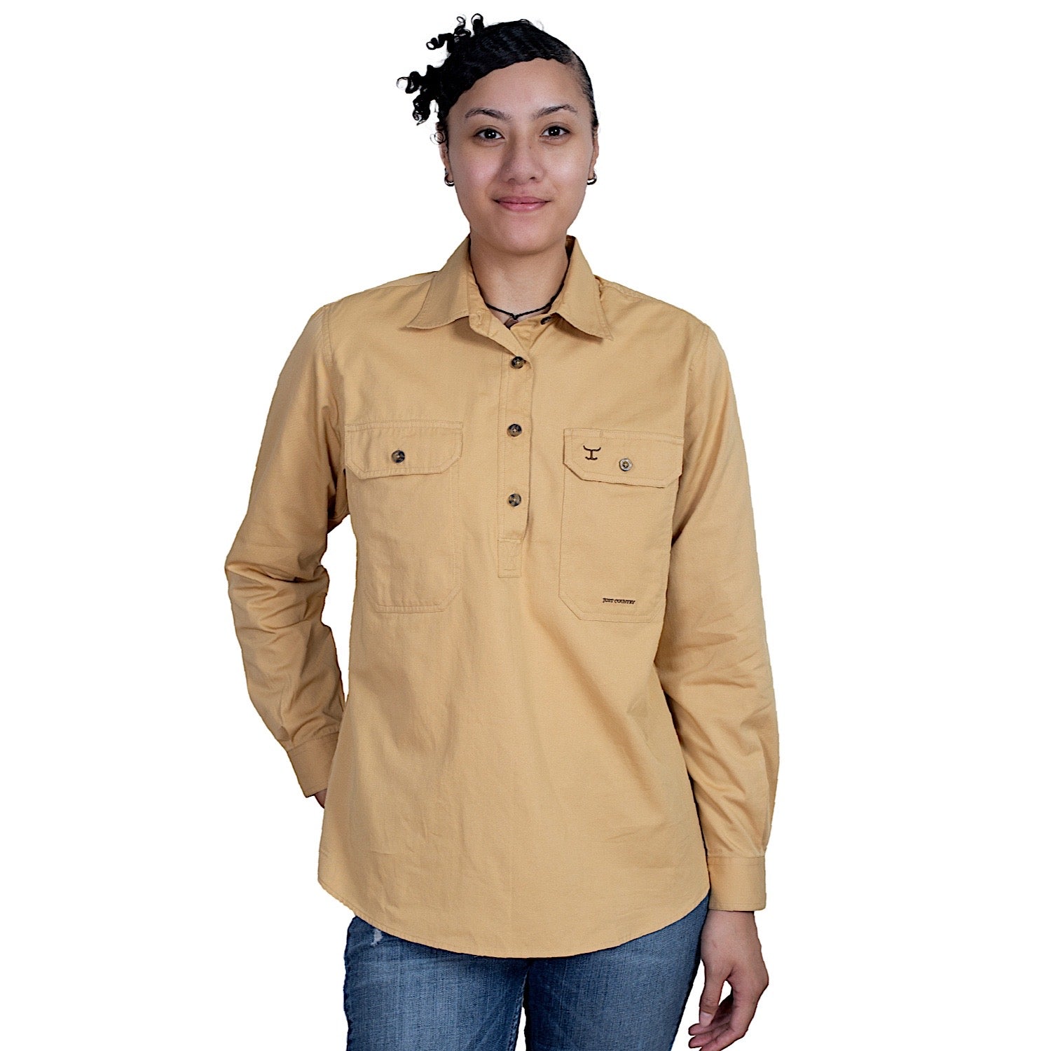 Just Country Women's Jahna Half Button Work Shirt - Comfortable & Stylish Casual Shirt for Women - Perfect for Office, Farm, or Outdoor Activities - Sand Color