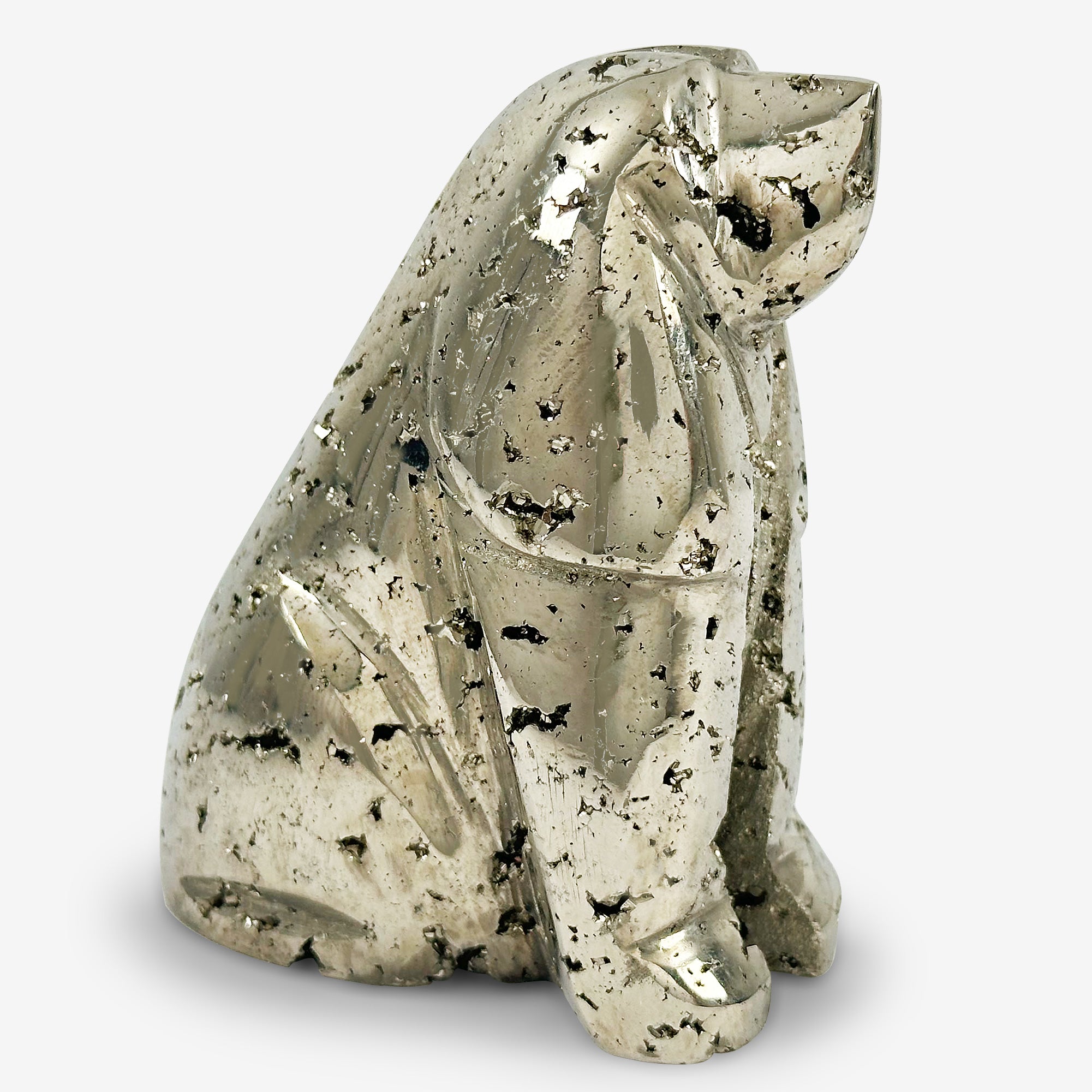 Hand Carved Pyrite Dog Gemstone Figurine - Natural Stone Animal Sculpture for Home Decor, Office Display & Feng Shui Collection