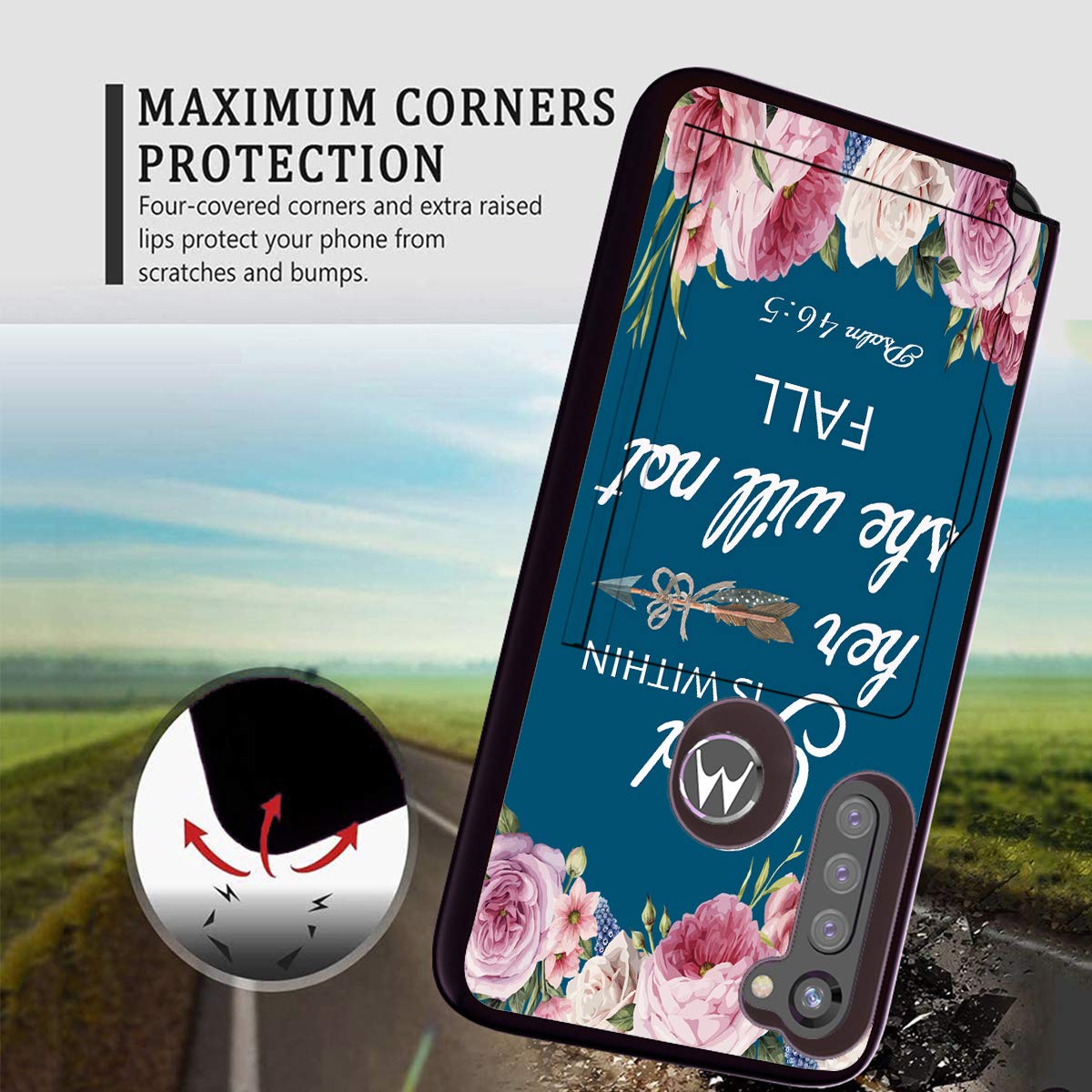 Premium Dual Layer Protective Case for Moto G Stylus/G Power/G8 Power - Wallet & Credit Card Holder with ID Slot - Pink Floral Design with Psalm 46:5 Bible Verse - Perfect for Daily Use & Travel Protection