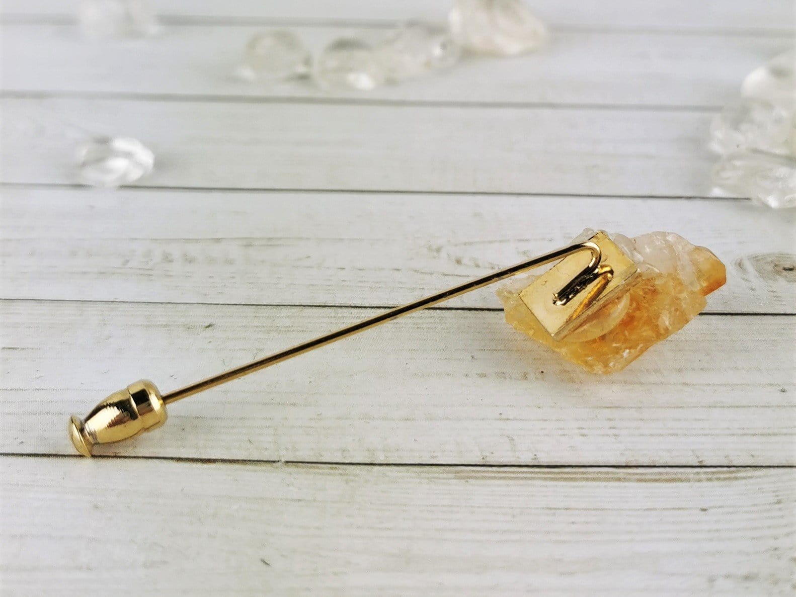 Natural Citrine Boutonniere Pin - Handcrafted Gemstone Flower Lapel Brooch for Weddings, Prom & Formal Events
