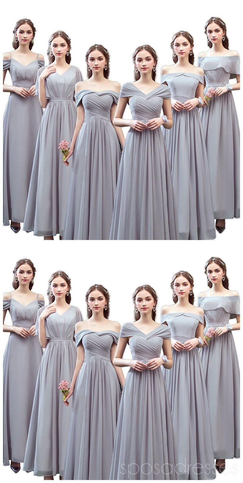 Elegant Grey Floor-Length Chiffon Bridesmaid Dresses - WG532 | Perfect for Weddings, Formal Events & Special Occasions