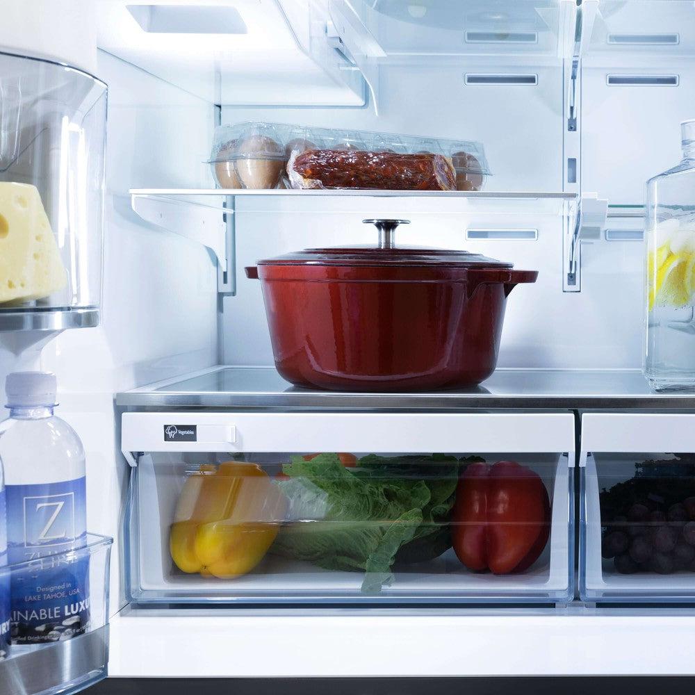 ZLINE Autograph Edition 36-Inch Counter Depth French Door Refrigerator - 21.6 cu.ft Capacity, Fingerprint Resistant Black Stainless Steel with Champagne Bronze Handles, Built-in Water & Ice Dispenser (RFMZ W 36 BS CB) - Perfect for Modern Kitchens, Open-Concept Homes & Entertaining Guests