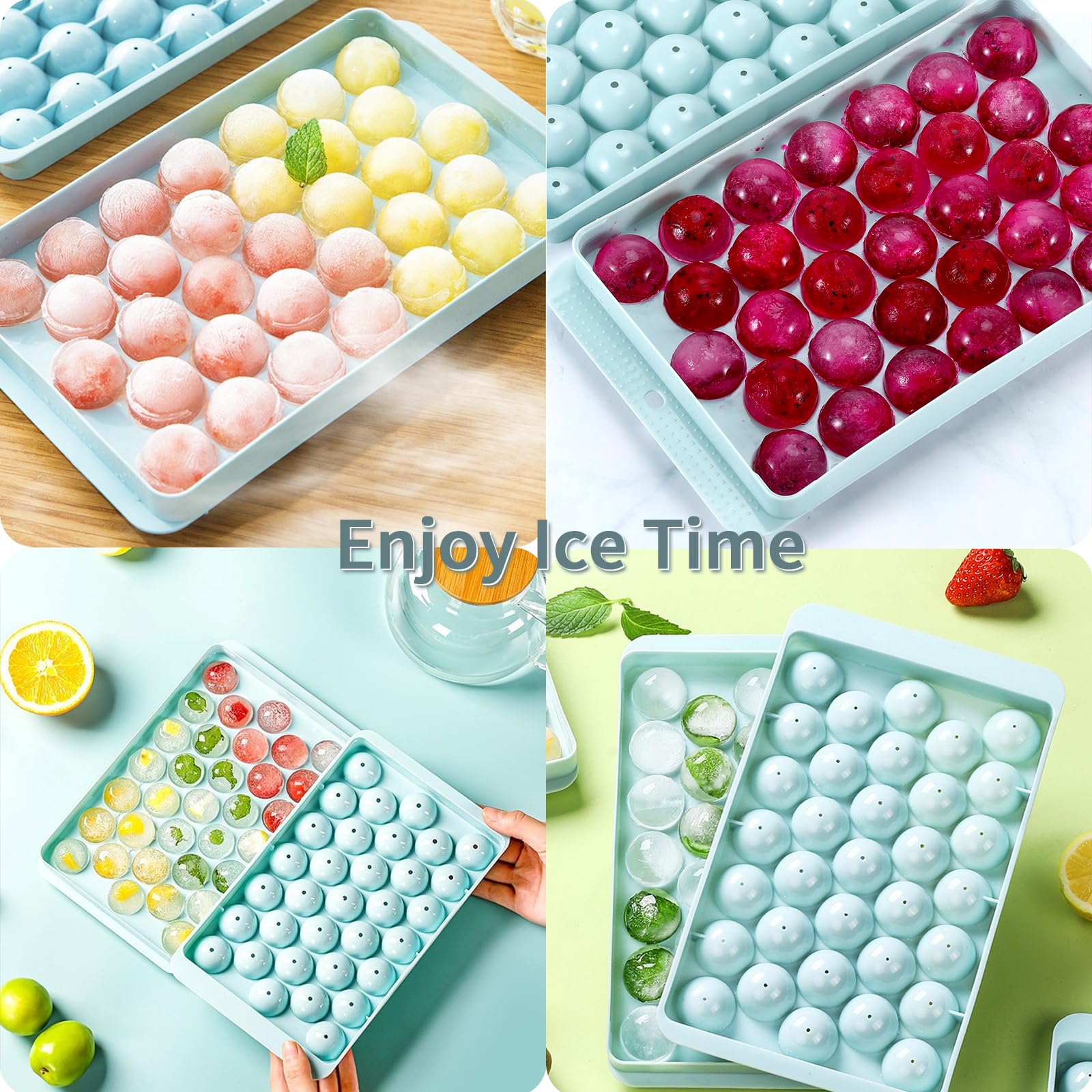 ARTLEO 4-Pack Round Ice Cube Trays with Lids - Easy Release Ice Ball Maker Mold (1.2 Inch, 132 Spheres) - BPA Free Silicone Ice Cube Tray for Cocktails, Whiskey, and Beverages - Includes Ice Bucket with Tong for Home Bars and Parties