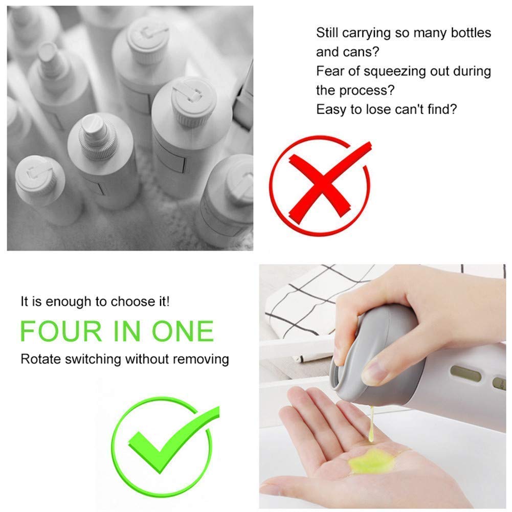 SEMITO 4-in-1 Travel Dispenser Bottle Set - Leak Proof Refillable Cosmetic Containers for Shampoo, Lotion & Liquid - Portable Toiletry Organizer for Vacation, Gym & Air Travel (Pack of 1) - Perfect for Carry-On Luggage & Weekend Getaways
