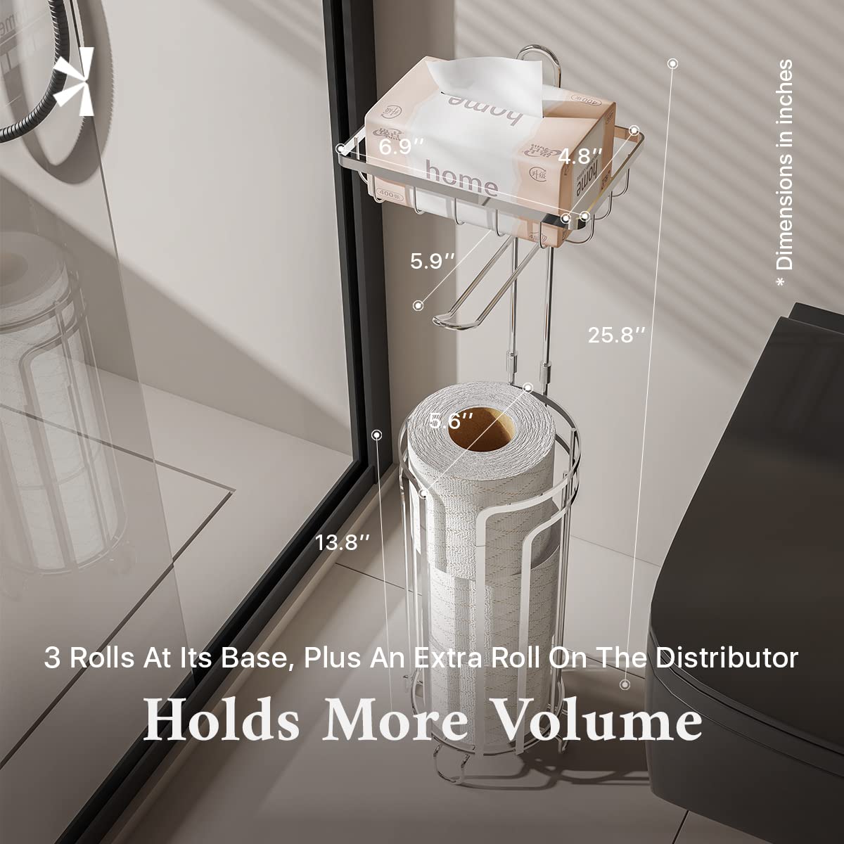 Eviva Chrome Phone Shelf & Toilet Paper Holder - Bathroom Organizer for Smartphones, Tissues & Essentials | Perfect for Home, Office & RV Use