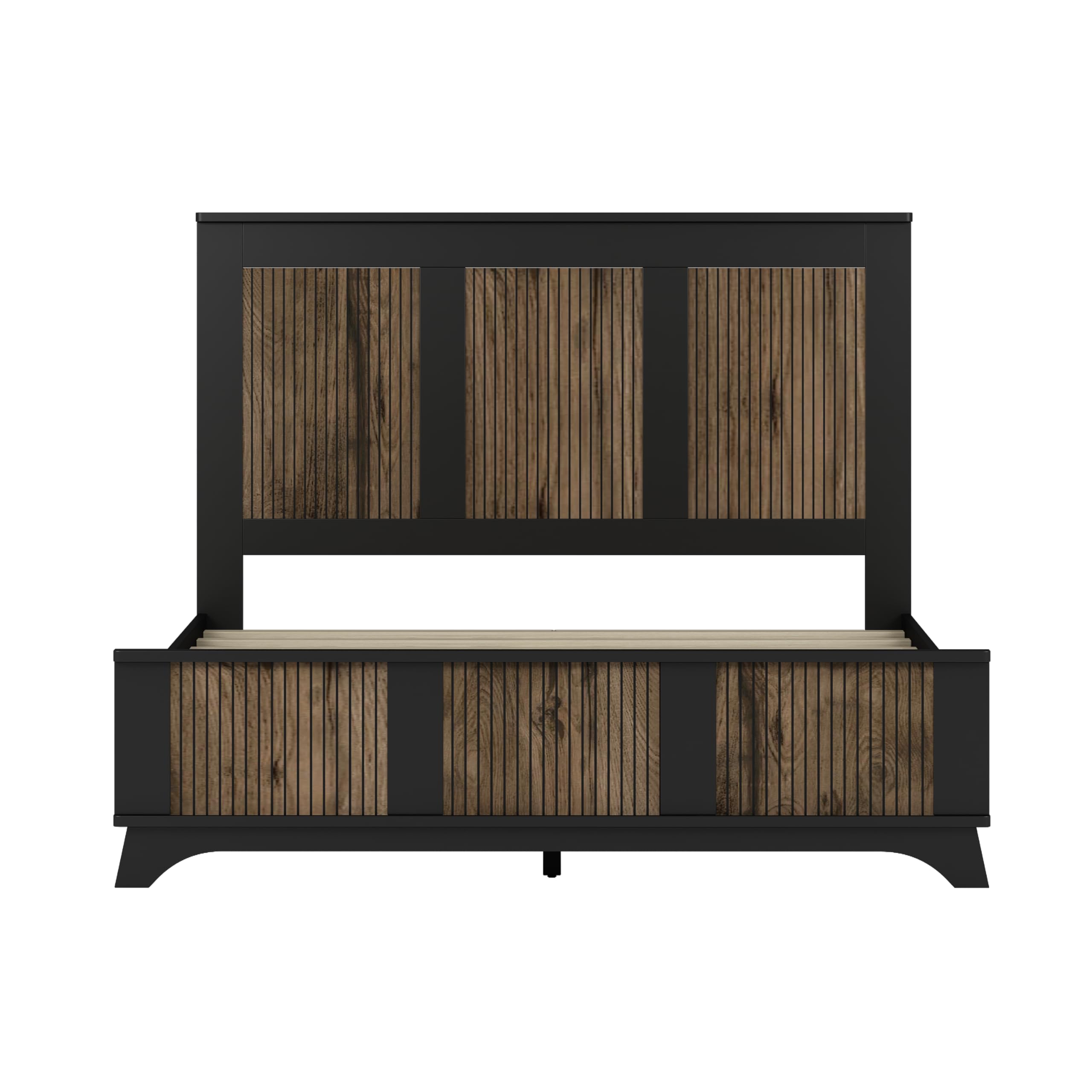 SOFTSEA 4-Piece Queen Bedroom Furniture Set - Queen Size Platform Bed with Wooden Strip Design, 2 Nightstands & Dresser - Farmhouse Style Bedroom Set in Black - Perfect for Master Bedrooms, Guest Rooms & Rustic Home Decor