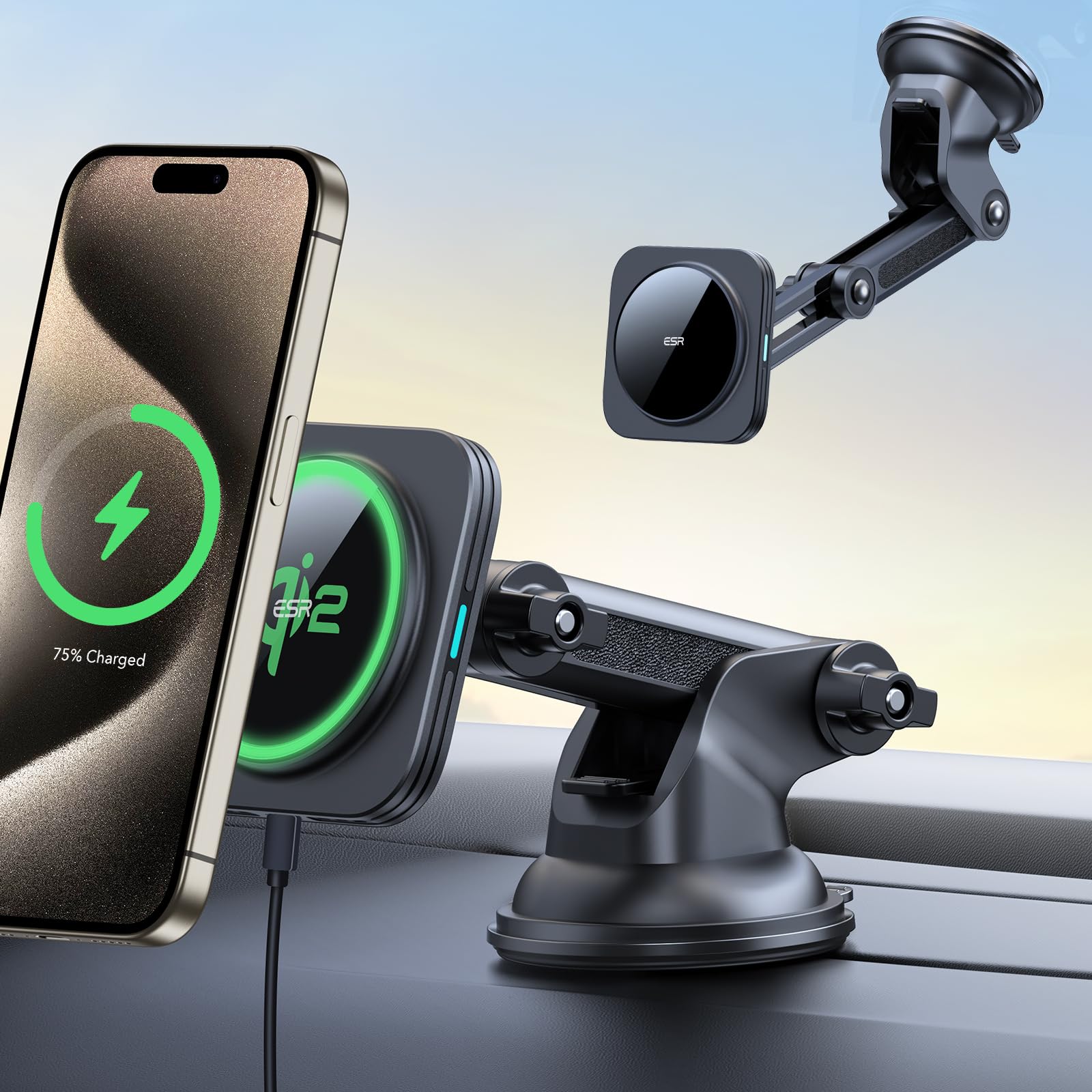 ESR Qi2 15W MagSafe Car Charger - Qi2 Certified Wireless Magnetic Car Phone Holder for iPhone 16/15/14/13/12 - Fast Charging Dashboard Mount for Safe Driving & Hands-Free Navigation