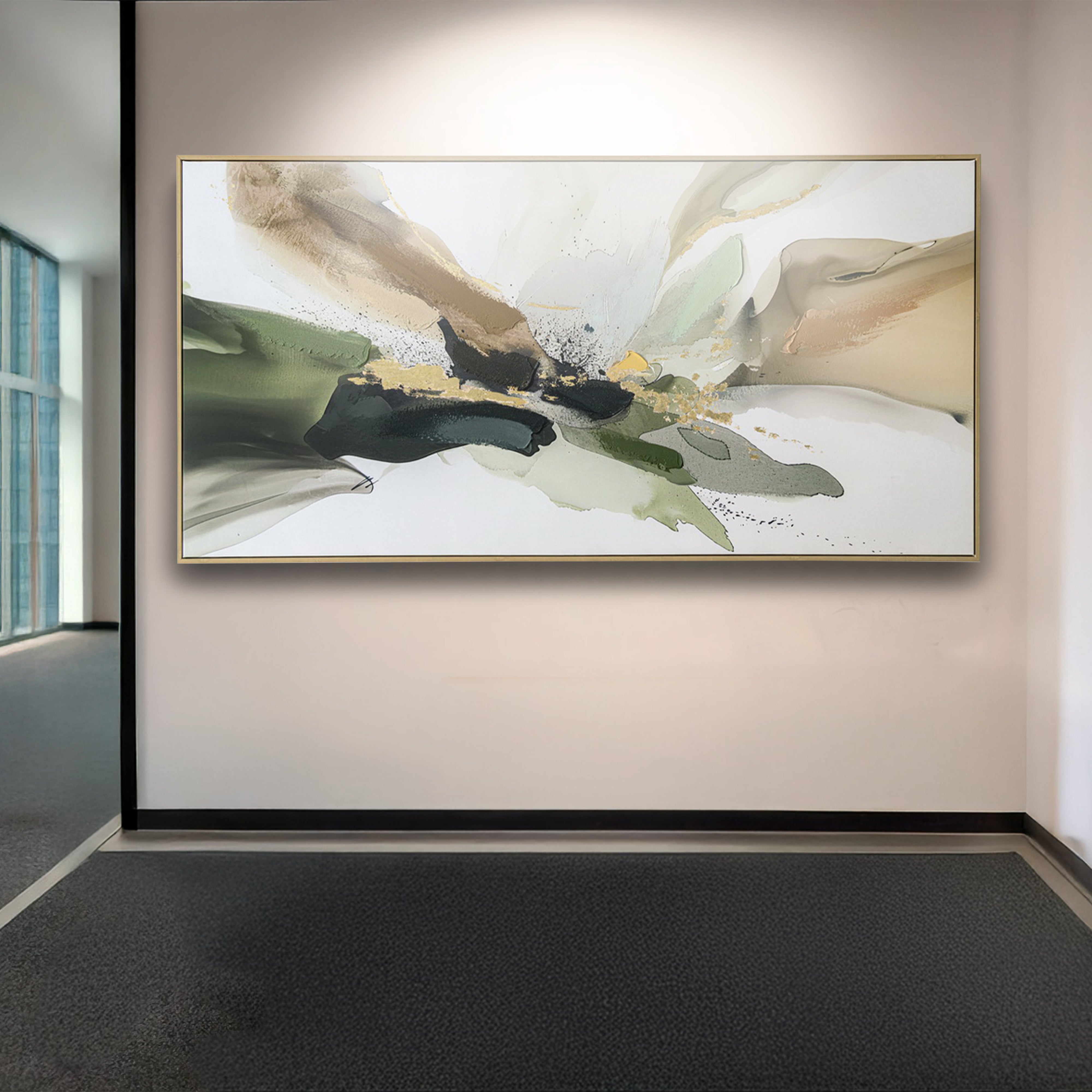 Urban Style Abstract Green Brushmarks Embellished Canvas Wall Art - Perfect for Living Room, Bedroom & Office Decor