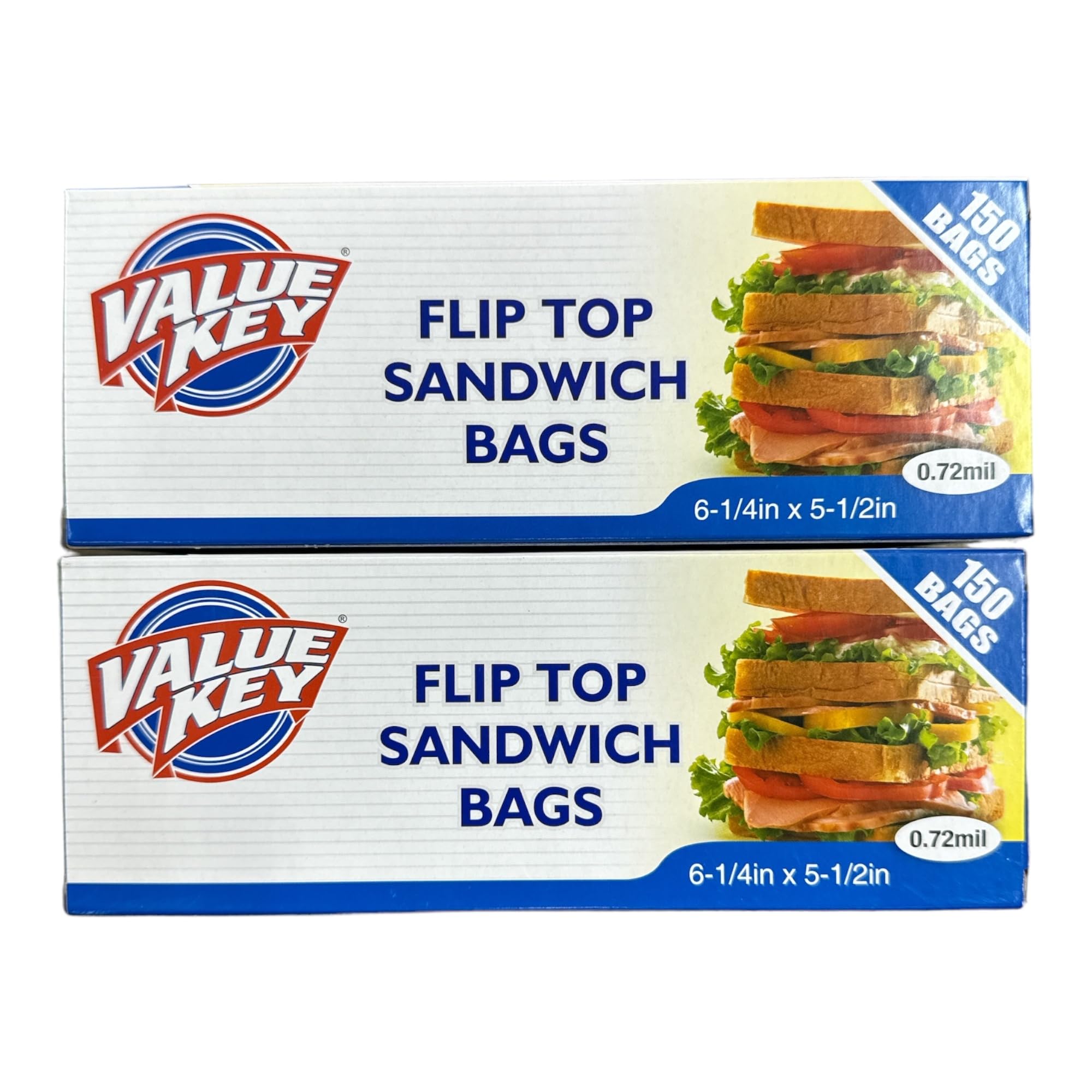 Value Key Flip Fold Top Sandwich Bags, 150 Count (Pack of 2) - Clear Plastic Food Storage Bags for Lunch, Snacks & Meal Prep | Reusable & Leak-Proof