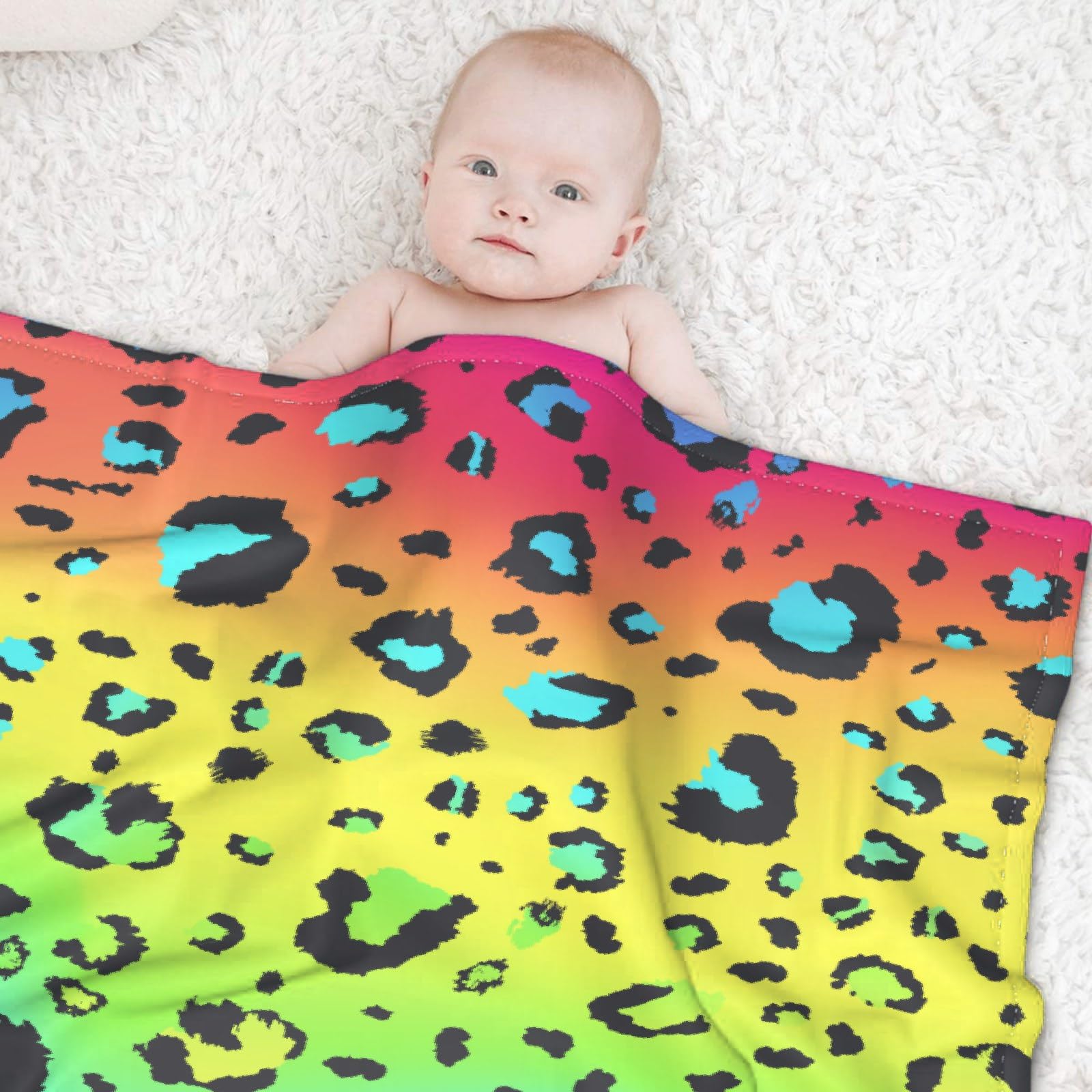 Ultra Soft Flannel Fleece Throw Blanket - Neon Rainbow Leopard Print - All Season Warm & Cozy Quilt - 120