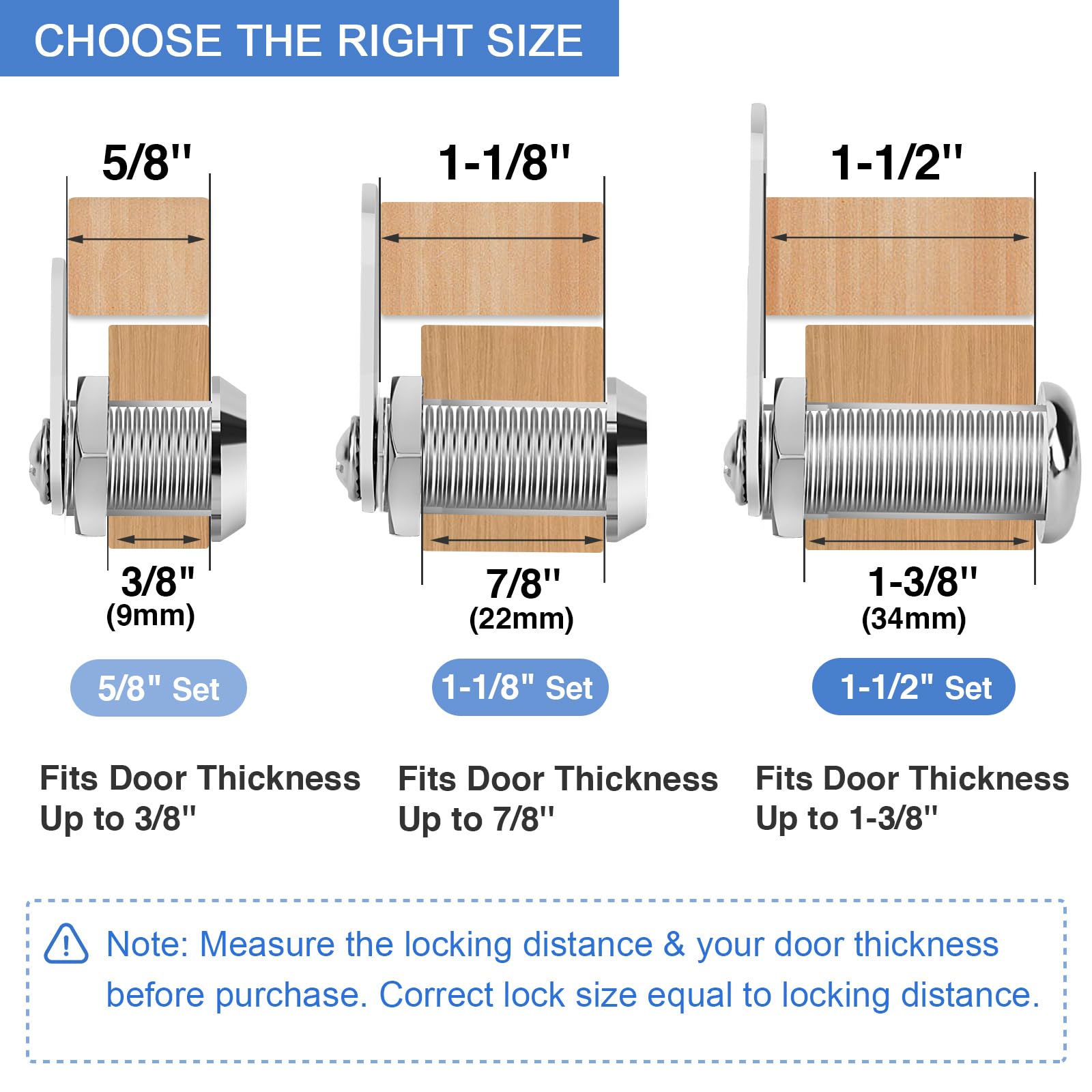 6 Pack 1-1/2 Inch Cabinet Locks with Keys - Keyed Alike Zinc Alloy Cam Locks for Cabinets, RV Storage, Tool Box & Thick Drawers - Secure Your Valuables at Home, Office or On The Road