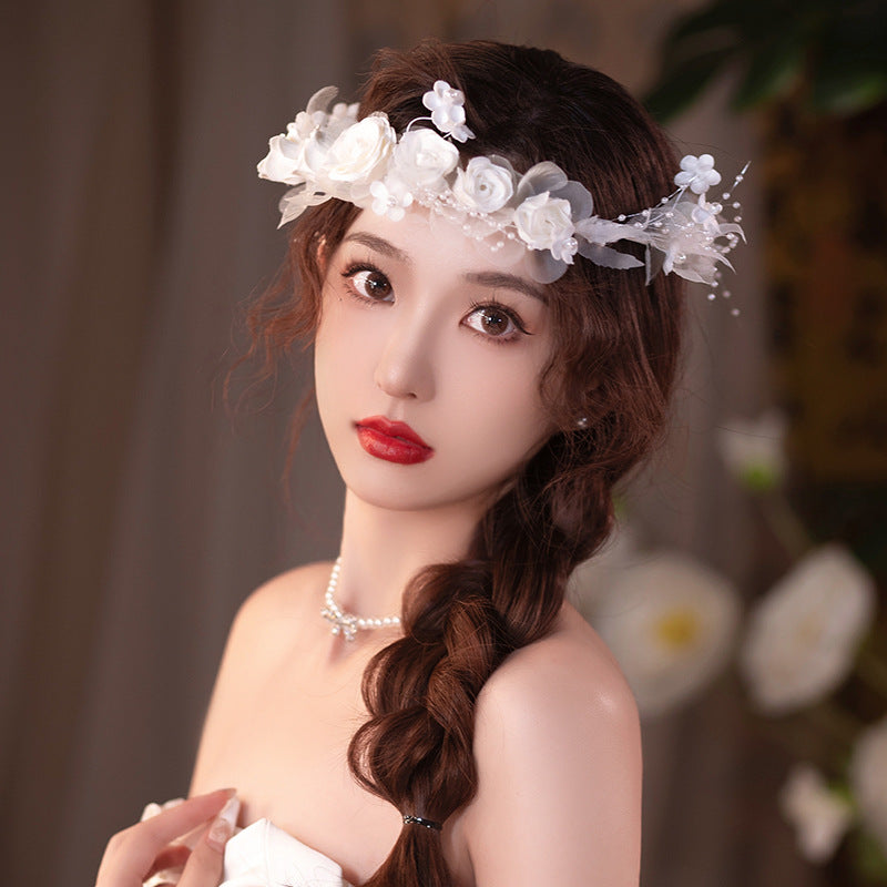 Elegant White Flower Crown Wedding Hair Wreath Headpiece - Perfect for Brides, Bridesmaids, and Boho Festival Accessories