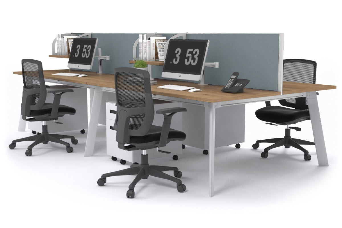 4-Person Workstation with White Frame - 1400L x 800W Office Desk with Cable Management Scallop | Perfect for Team Collaboration, Open Office Spaces & Shared Work Environments
