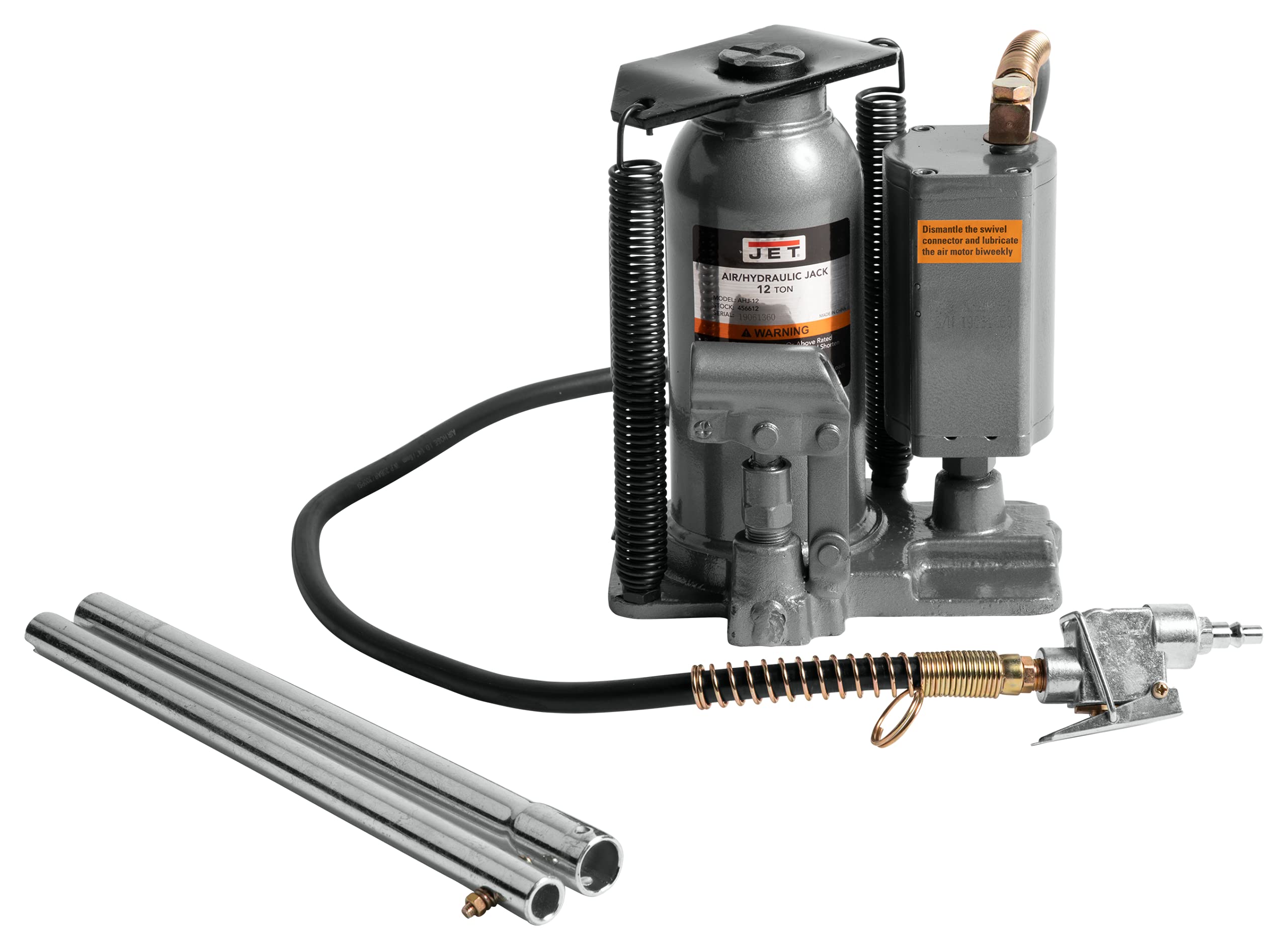 12-Ton Air/Hydraulic Bottle Jack - Heavy Duty Car Lift for Trucks, SUVs & Trailers - JET AHJ-12 - Perfect for Auto Repair Shops, Emergency Roadside Assistance & Home Garage Use