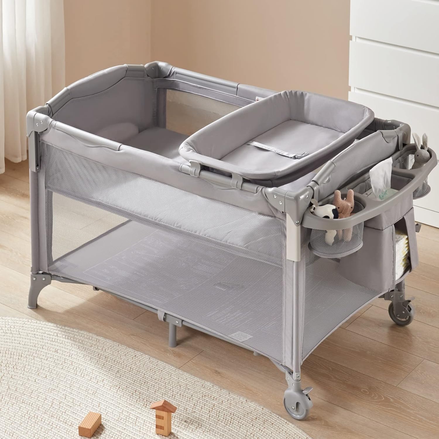 BEKA 4-in-1 Convertible Baby Bassinet & Bedside Sleeper - Multi-Functional Newborn Crib with Playard, Changing Table & Nightstand | Perfect for Nursery, Bedroom & Travel Use