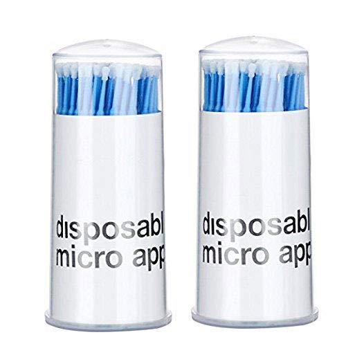 Amber Lash Disposable Micro Brushes - 2mm x 200 Count Lint-Free Eyelash Extension Applicators (Blue) | Perfect for Professional Salon & DIY Home Lash Extensions