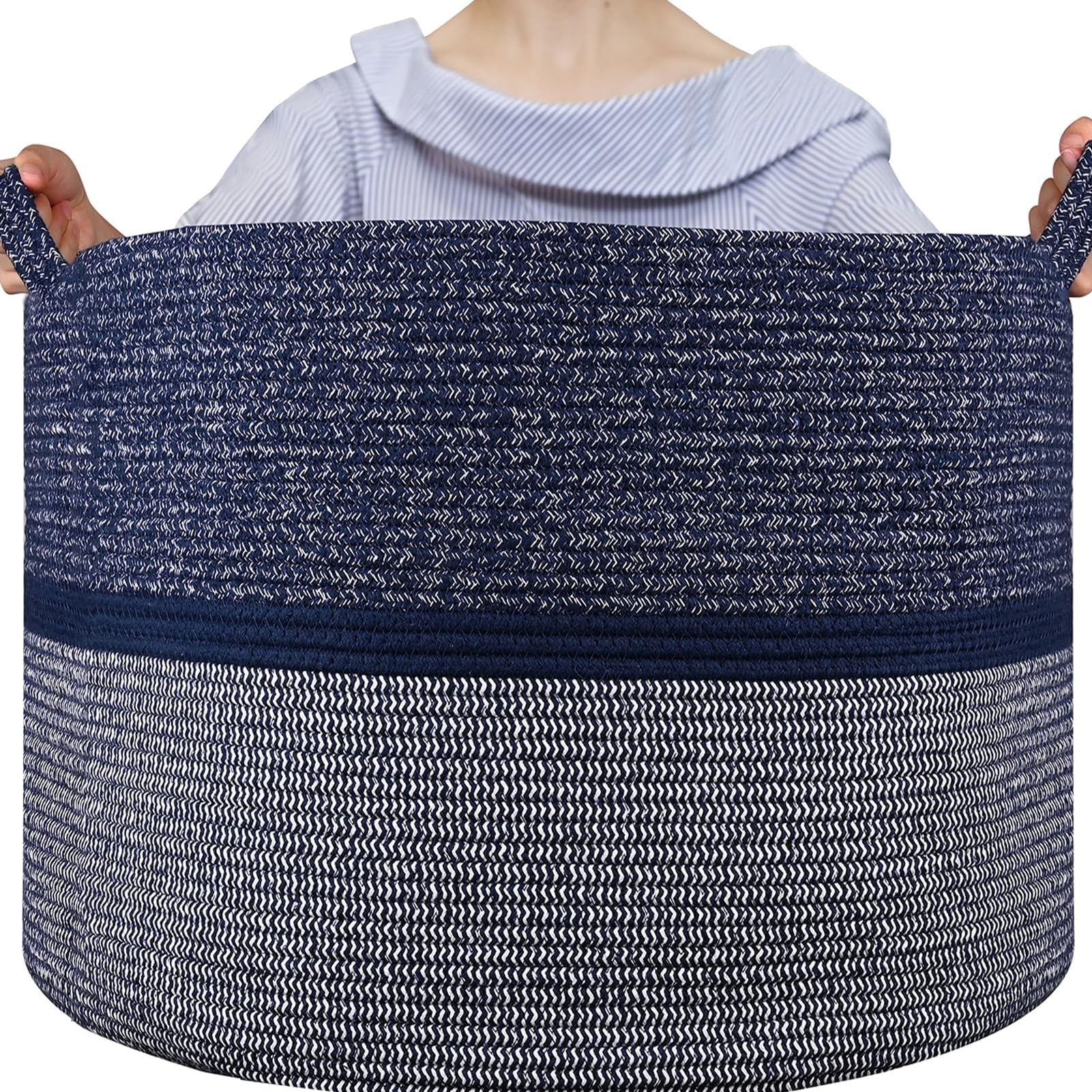 Handmade Large Cotton Rope Storage Basket - 86L Woven Laundry Hamper for Blankets, Clothes & Toys | Perfect for Bedroom, Nursery & Laundry Room Organization