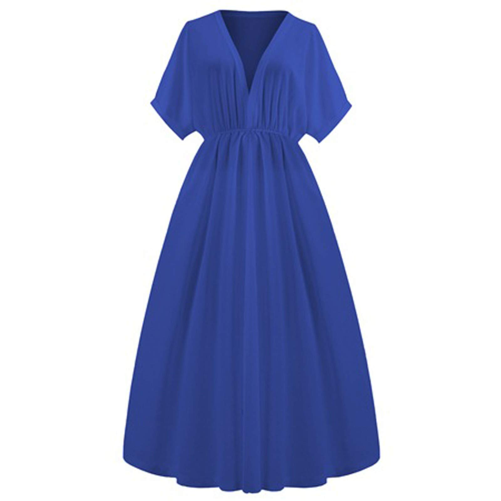 V-Neck Sleeve Slit Dress with Pockets - Women's Solid Color Short Evening Dress (Blue, XXL) for Cocktail Parties, Date Nights & Special Occasions