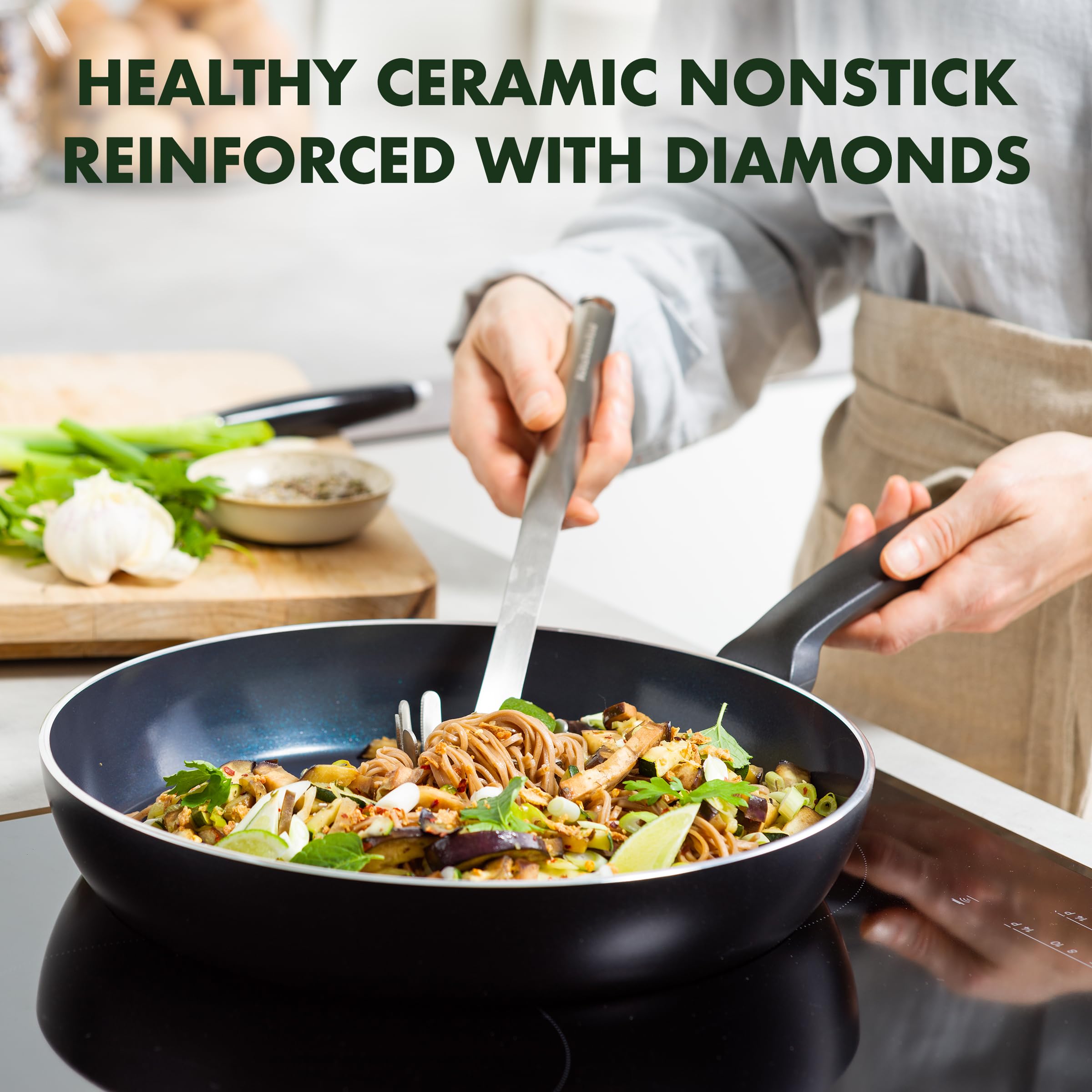 GreenPan Torino 10-Inch Ceramic Nonstick Frying Pan - 100% Toxin-Free, PFOA-Free, Induction Compatible, Oven & Dishwasher Safe - Healthy Cooking for Everyday Meals, Stir-Fry & Sauteing - Black
