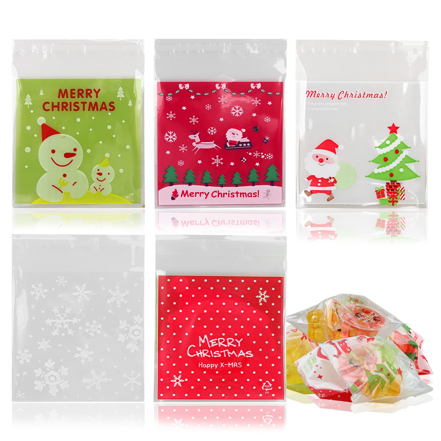 500 Pcs Christmas Cookie Bags - Self Adhesive Clear Cellophane Treat Bags for Holiday Cookies, Candy & Party Favors | Perfect for Christmas Gifts, Baking Treats & Festive Celebrations