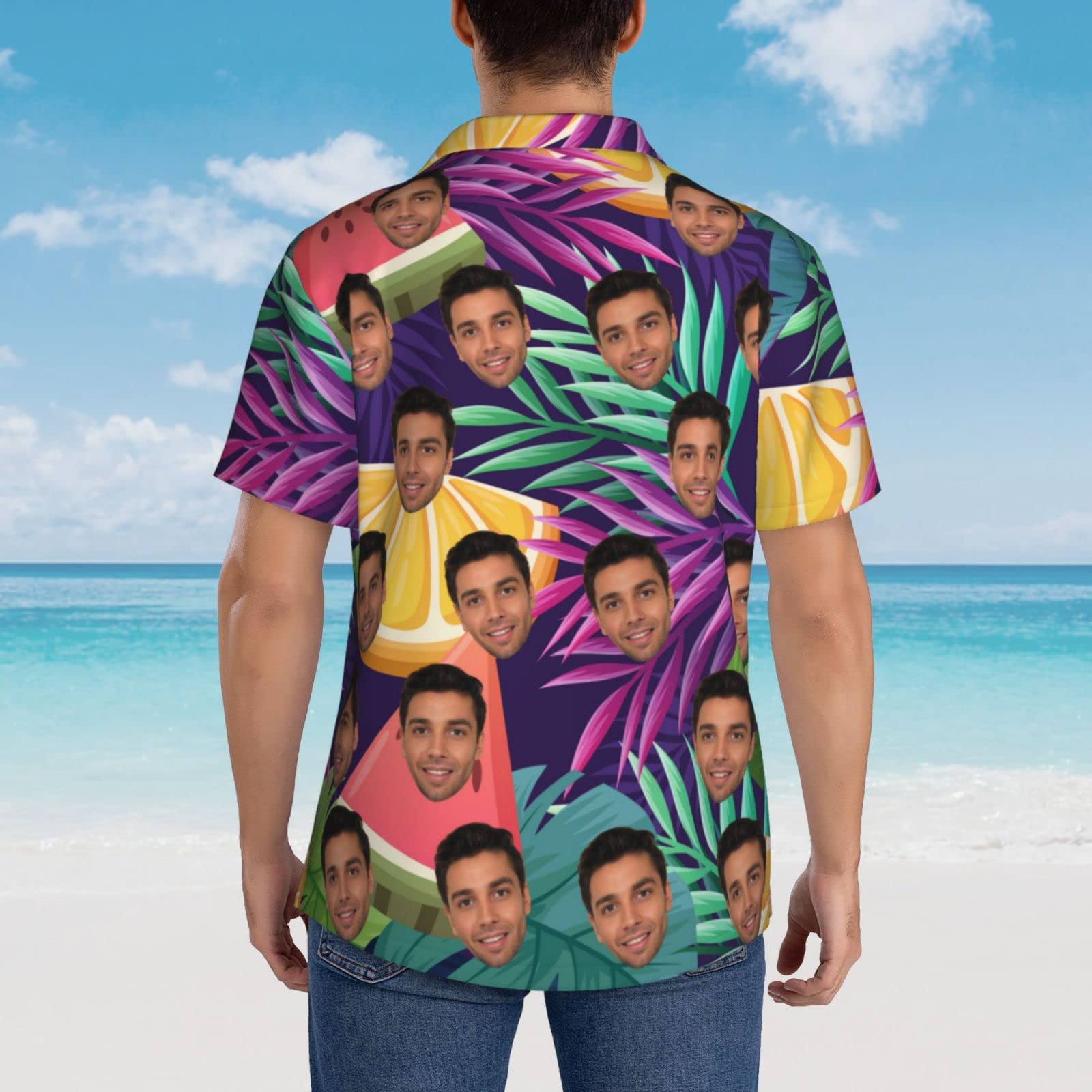 Custom Hawaiian Shirts for Men - Personalized Photo Short Sleeve Button Down Shirts with Face Print | Unique Gifts for Boyfriend, Husband, Father & Son | Beach Party, Vacation & Summer Outfit
