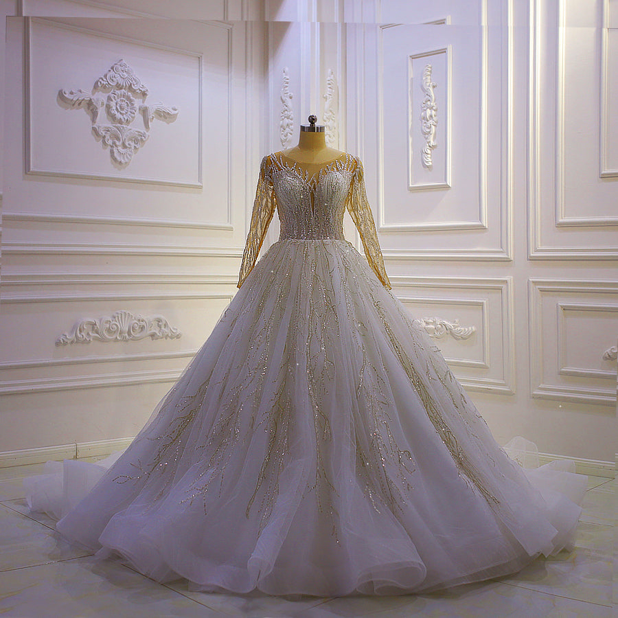 Elegant Long Sleeve Lace Wedding Dress AM821 - Perfect for Bridal Ceremonies, Vow Renewals & Formal Events