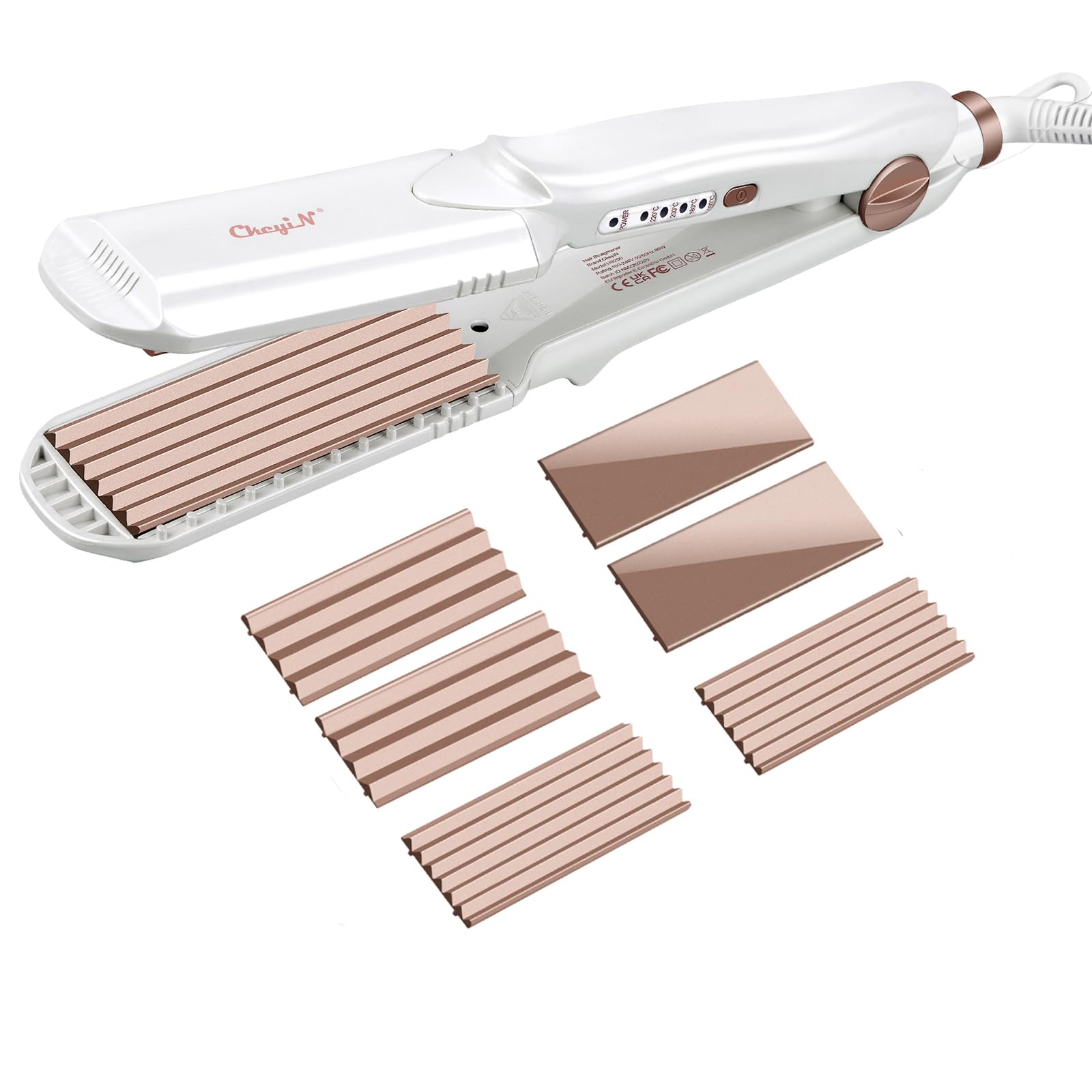 CkeyiN Professional Hair Crimper for Women with 4 Interchangeable Ceramic Plates - Wide Plate Hair Straightener & Styling Tool for All Hair Types - Perfect for Curly, Wavy & Straight Hairstyles at Home or Salon