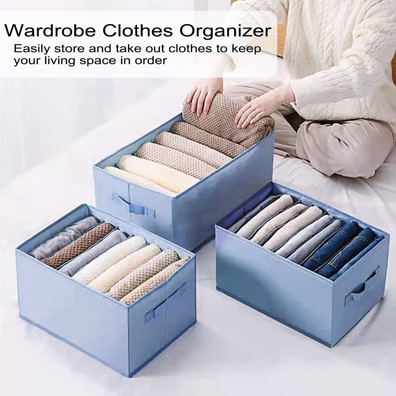 Evankin 6-Grid Fabric Closet Organizer Bins - Foldable Drawer Storage for Sweaters, Jeans, Shirts & Underwear | Space-Saving Wardrobe & Dresser Solution for Bedroom & Closet Organization