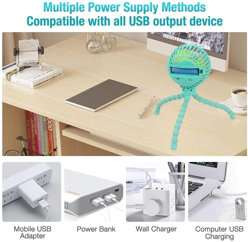 Mini Portable Octopus USB Desk Fan - Adjustable Handheld Hanging Fan with USB Charging for Office, Bedroom, Outdoor Use - Pink Cooling Fan for Summer