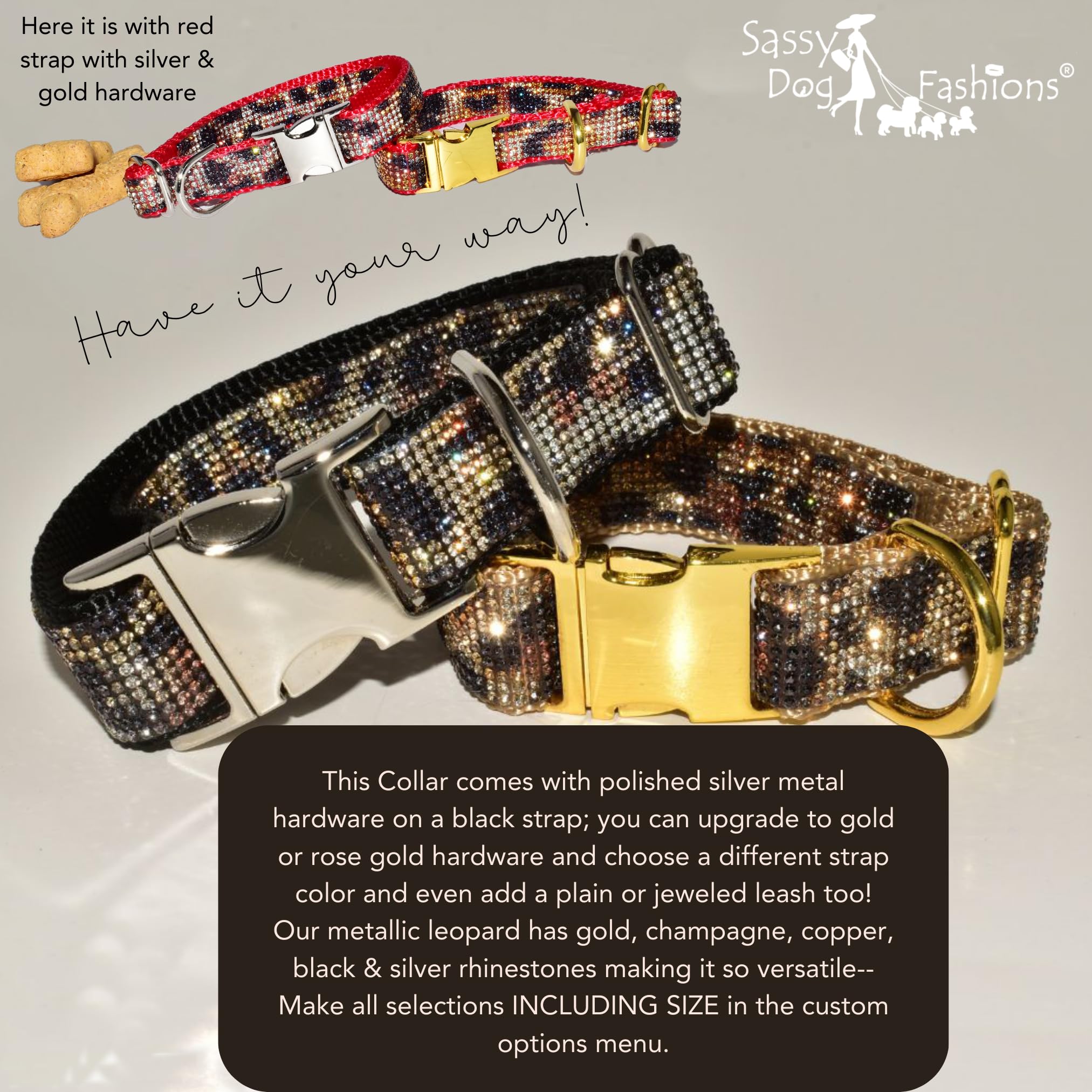 Custom Cheetah Bling Dog Collar with Rhinestones - Adjustable Sparkling Leopard Pet Collar for Small & Medium Dogs | Made in USA | Diamond-like Crystals for Shine | Perfect for Pet Parties, Walks & Fashion Accessories