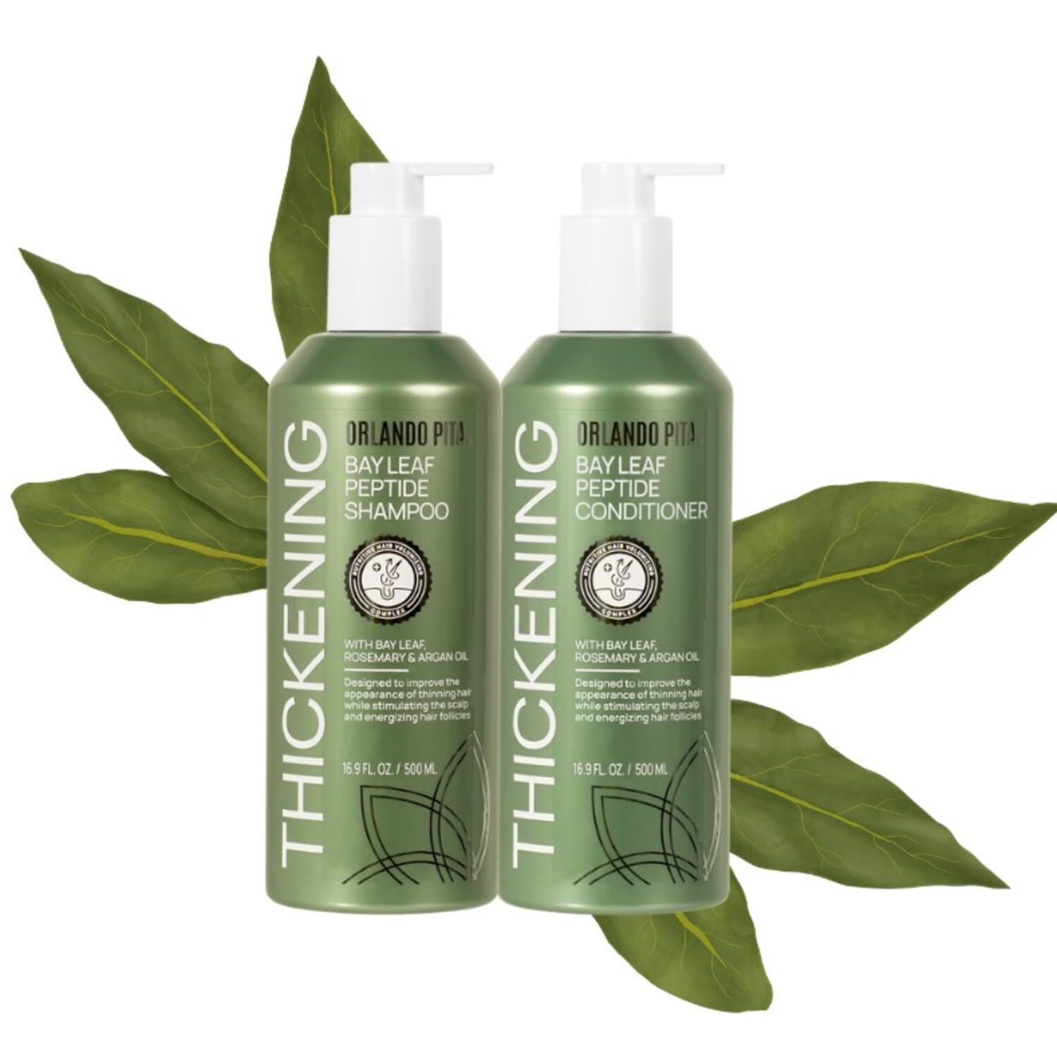 ORLANDO PITA Bay Leaf Peptide Shampoo & Conditioner Set for Hair Growth - Volumizing & Thickening Treatment for Fuller Hair - Daily Hair Care Bundle for Thinning Hair (Perfect for Home & Salon Use)