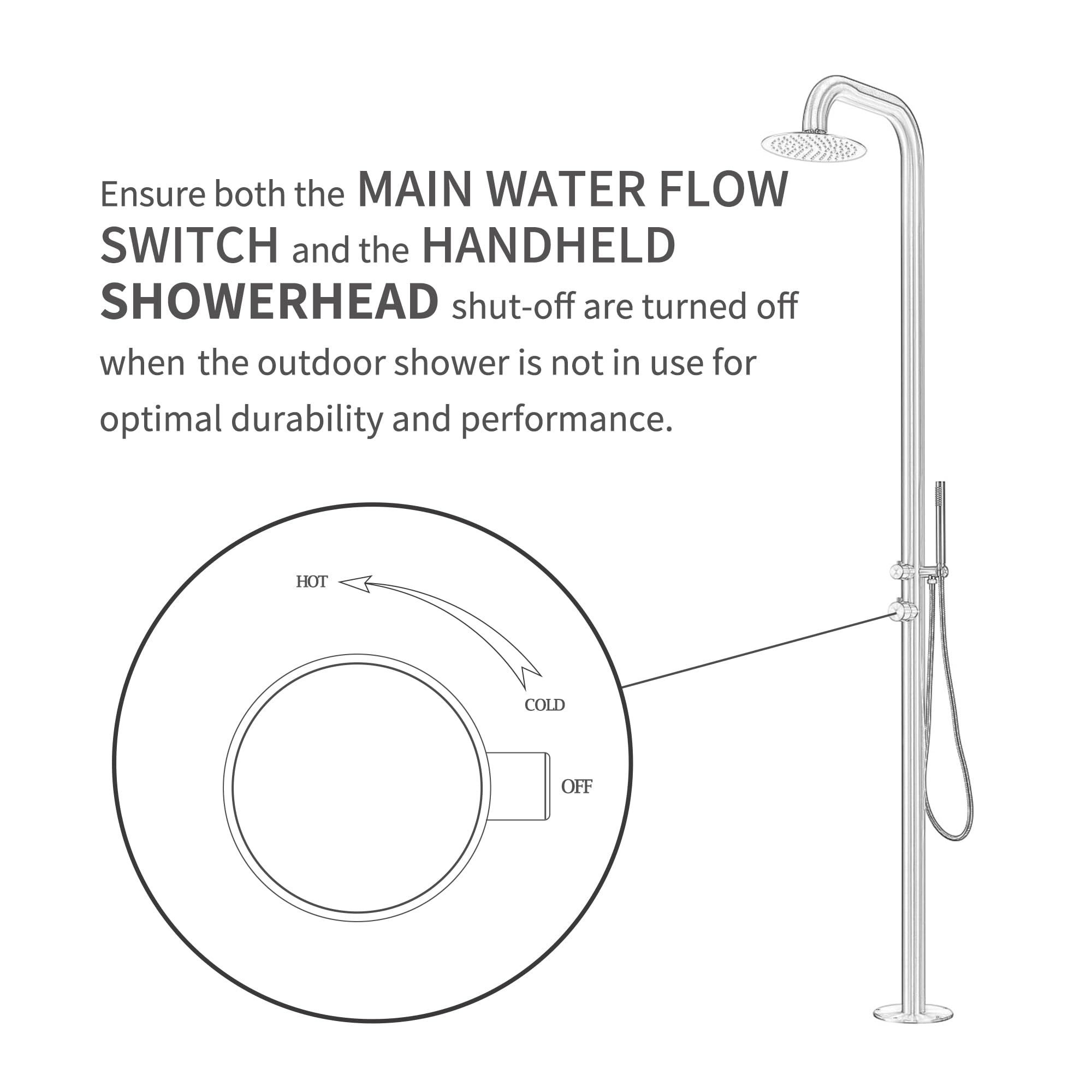 HEATGENE Outdoor Shower with Handheld Shower Head & Body Jets - Portable Hot/Cold Water Shower for Poolside, Patio, Camping & Beach Use - Grey