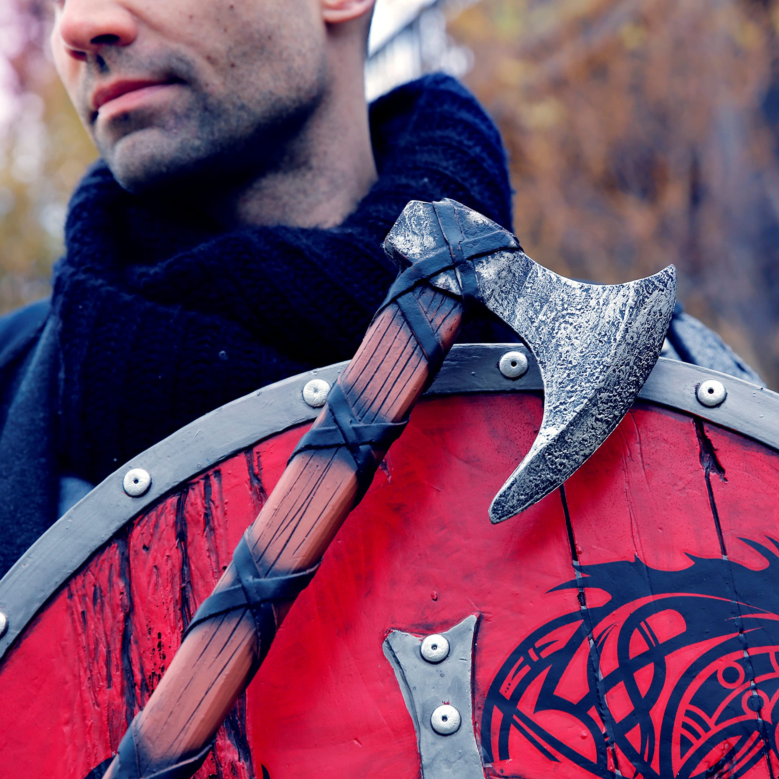 LOOYAR PU Foam Viking Axe - Medieval Battle Weapon Toy for Adults | Berserker Warrior Costume Accessory | Halloween Cosplay, LARP, Battle Play & Historical Reenactment