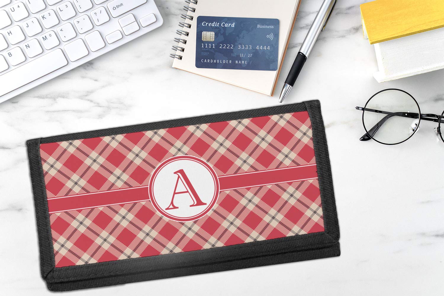 Personalized Red & Tan Plaid Canvas Checkbook Cover - Custom Monogram Checkbook Holder for Women & Men - Perfect for Organizing Checks, Gift Giving & Everyday Use