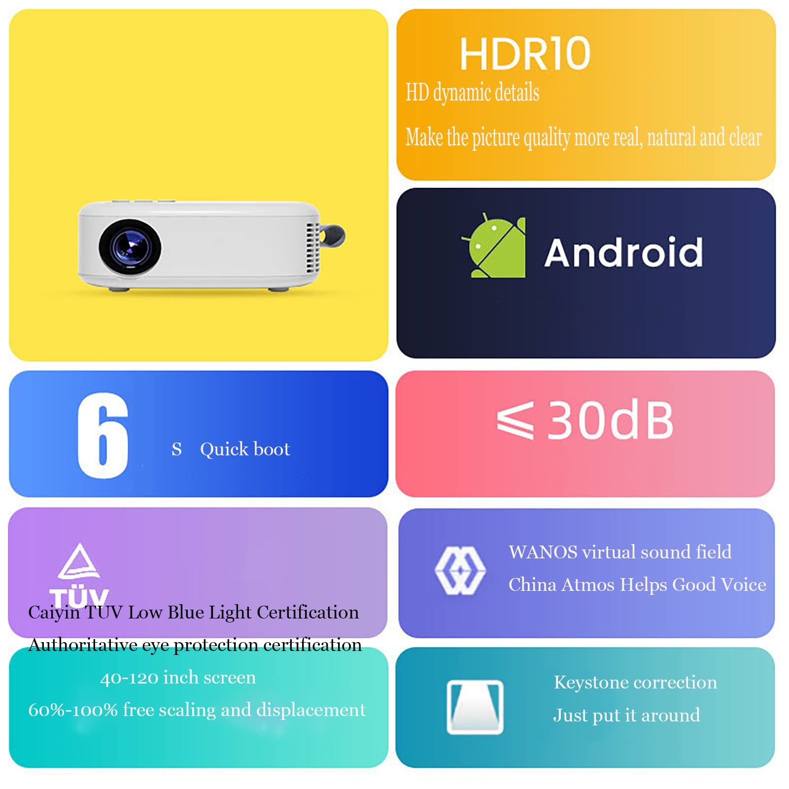 CYLZRCl WiFi Mini Portable Projector - Full HD 1080P Smart Home Theater Projector with 4K Support, Android TV & Bluetooth Connectivity | Perfect for Movie Nights, Gaming & Outdoor Entertainment